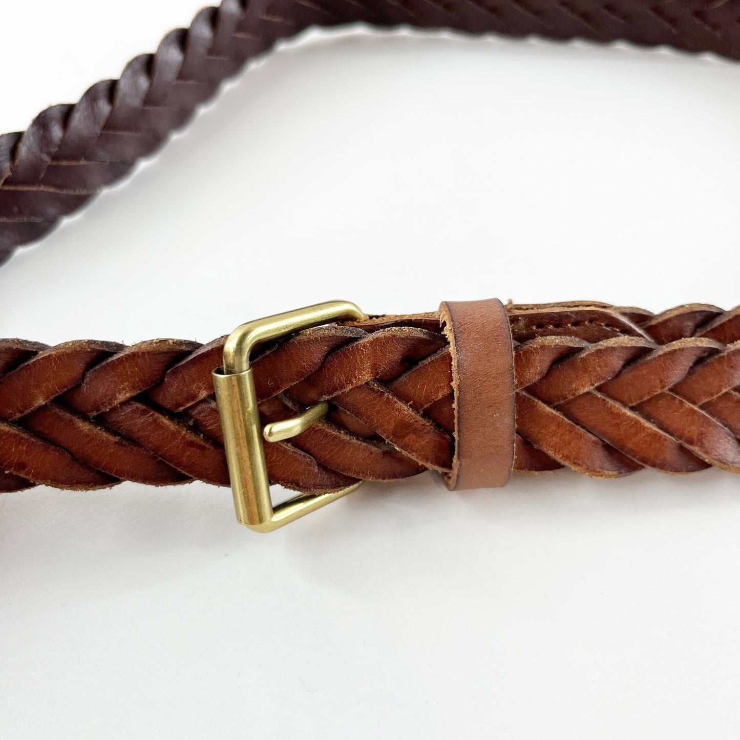 J. Crew Genuine Leather Braided Skinny Adjustable Waist Belt Brown XS / S