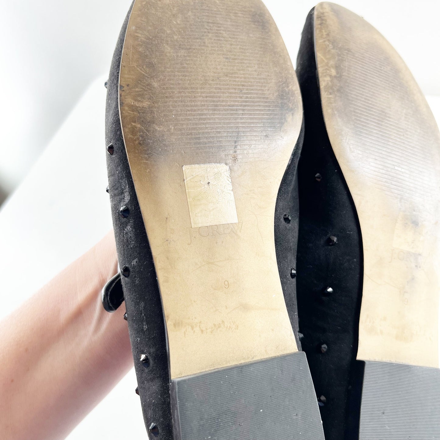 J. Crew Rhinestone Studded Mesh Mary Jane Ballet Flats Black 9