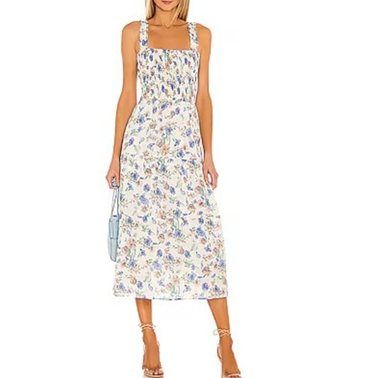 Heartloom Ronnie Floral Smocked Midi Dress Bellflower White Medium