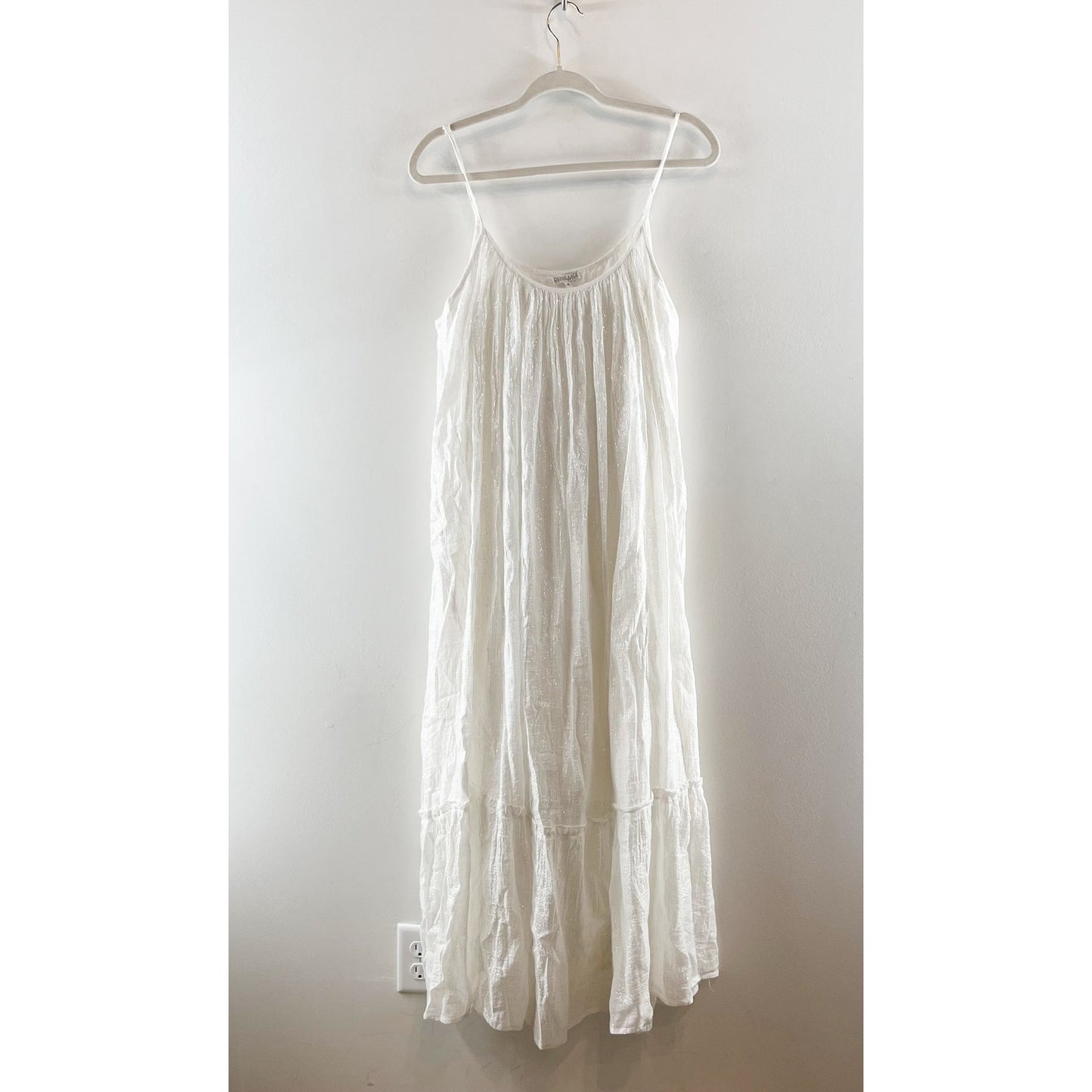 Debbie Katz South Beach Cotton Striped Metallic Maxi Dress White Medium