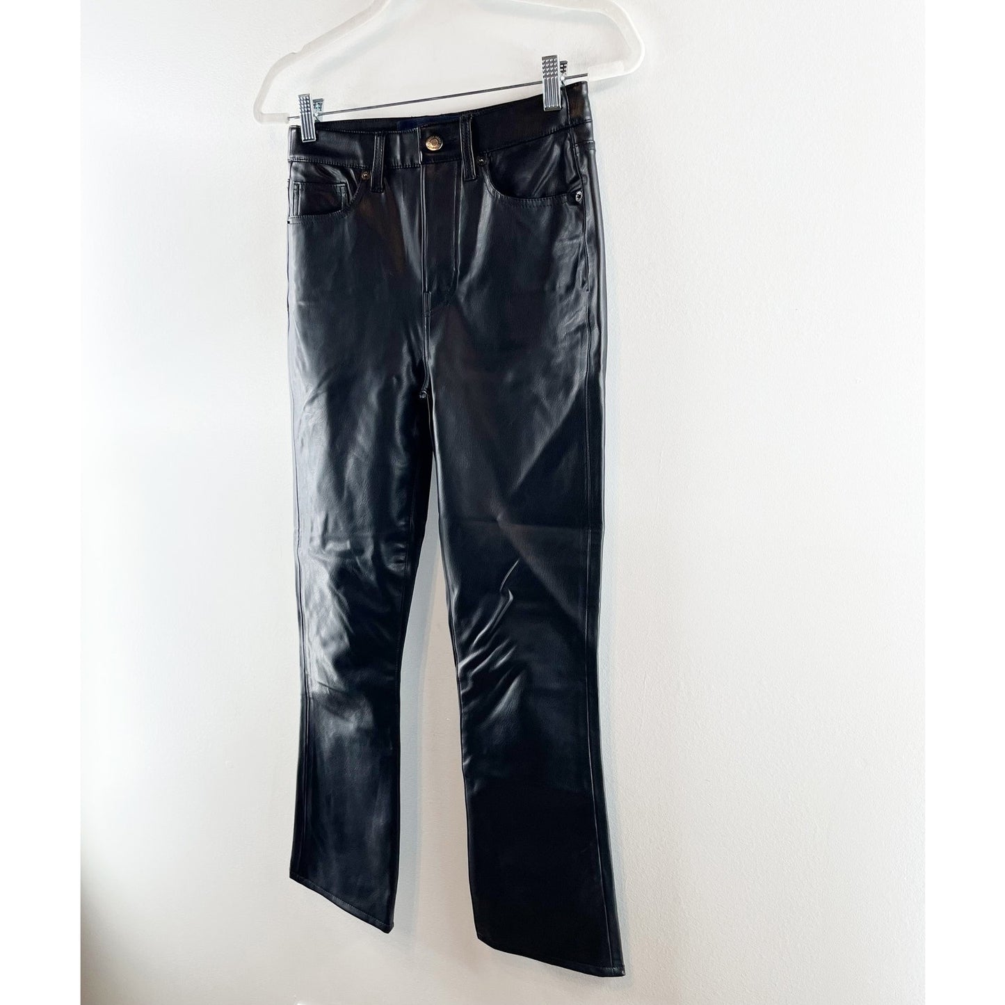 Veronica Beard High Rise Carly Kick Flare Vegan Leather Pants Black 26