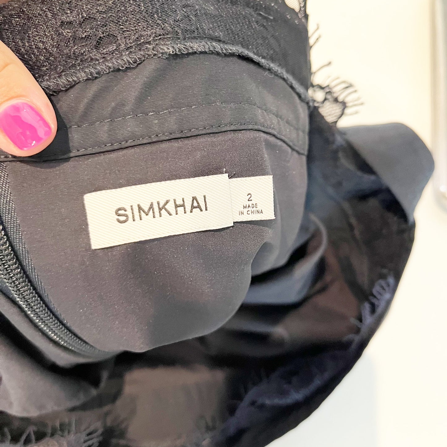 Jonathan Simkhai Sloan Square Neck Lace Trim Mini Shift Dress Black 2