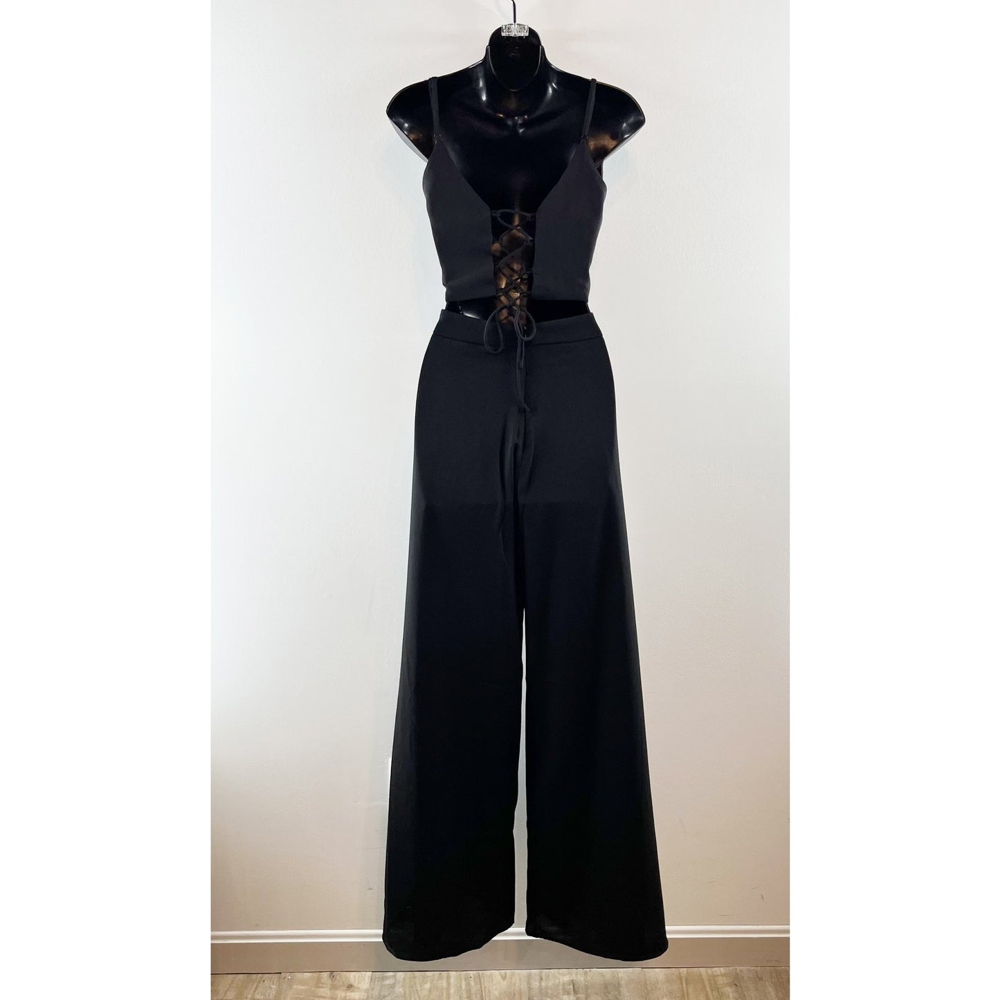 Lulus Out Tonight Sleeveless Side Slit Wide Leg Two-Piece Jumpsuit Black Small