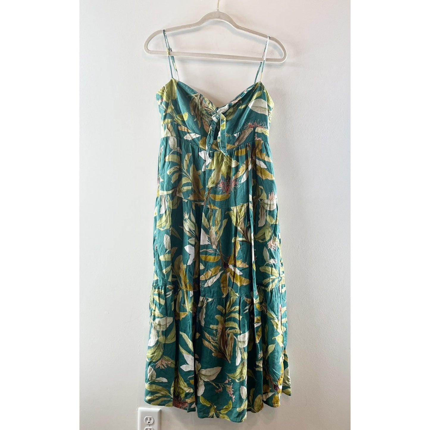 O.P.T. Tie Front Tropical Print Midi Sundress Dress Green Medium