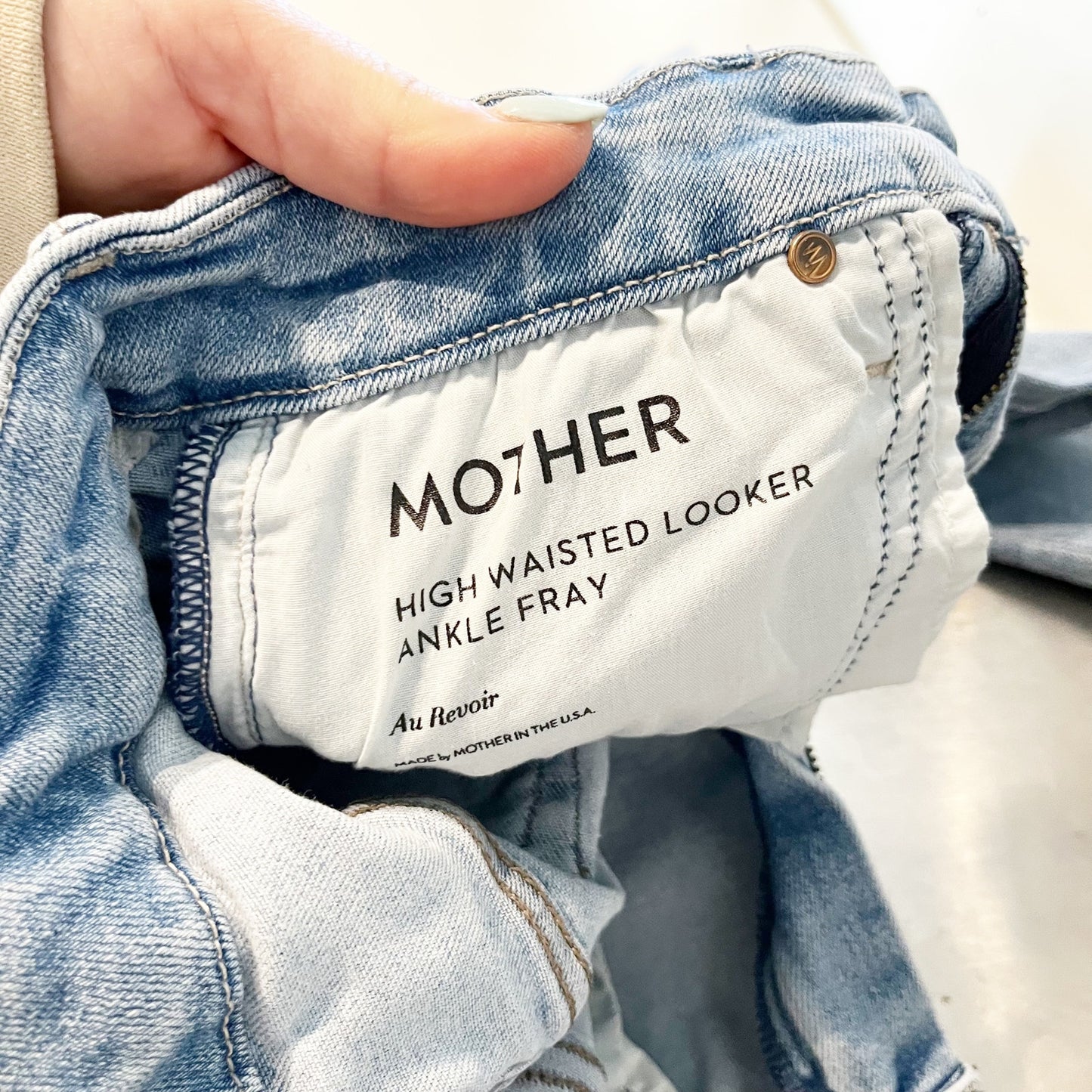 Mother High Waisted Looker Ankle Fray Denim Skinny Jeans Au Revoir Blue 25