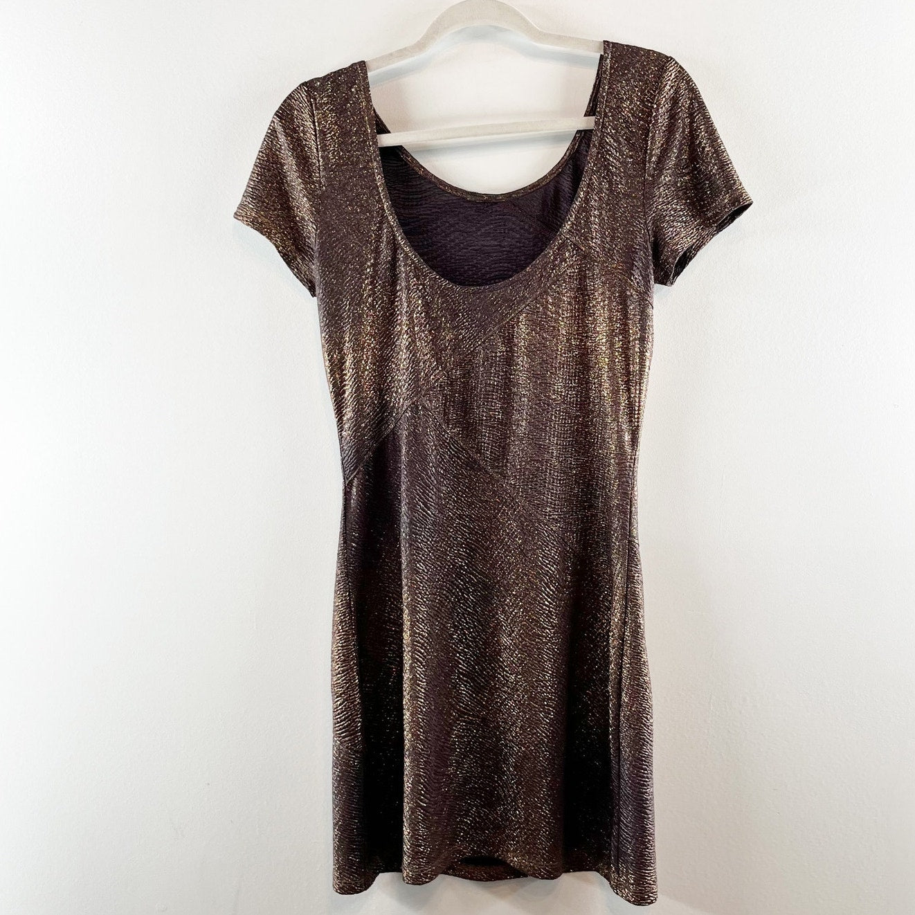 Free People Daydream Short Sleeve Bodycon Mini Dress Bronze Moonage Small