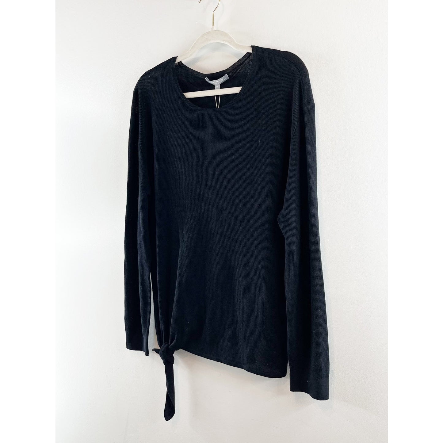 Neiman Marcus Long Sleeve Cashmere Knotted Hem Knit Pullover Sweater Black XL