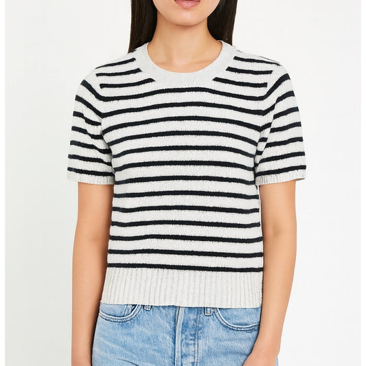 Abercrombie & Fitch Crewneck Short Sleeve Striped Sweater Tee Gray Black Medium