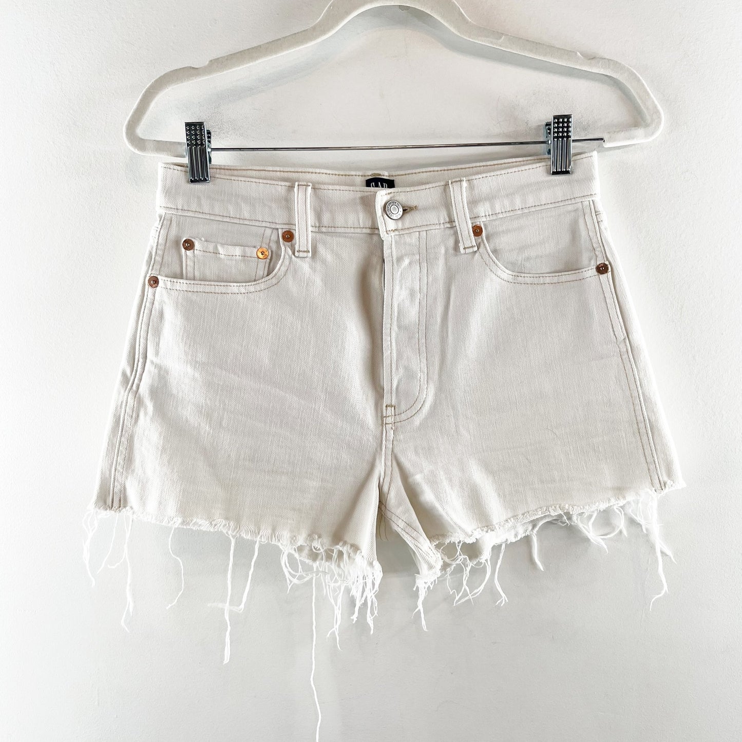 GAP High Rise Cheeky Raw Hem Denim Shorts Off White 4 / 27
