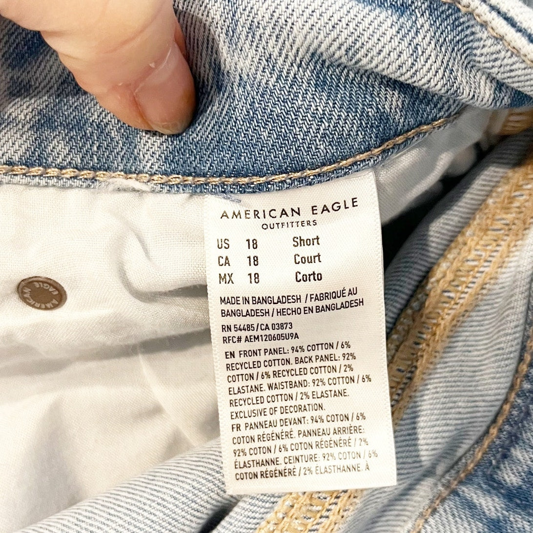 American Eagle Curvy Super High Rise Baggy Straight Jeans Blue 18 Short Petite