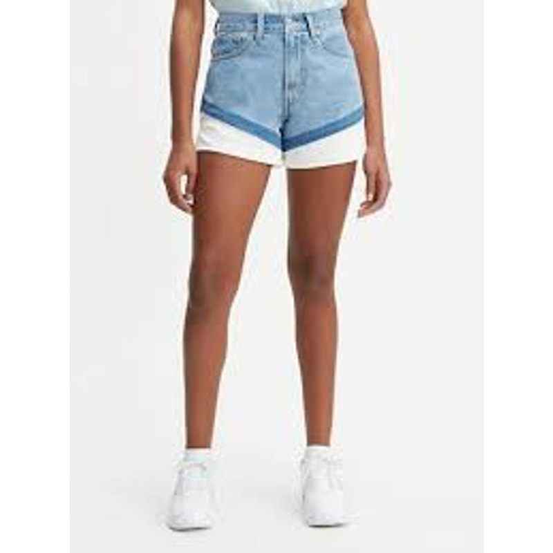 Levi's HIgh Rise Tri Tone Colorblock A Line Mom Shorts Denim Jean Blue 29