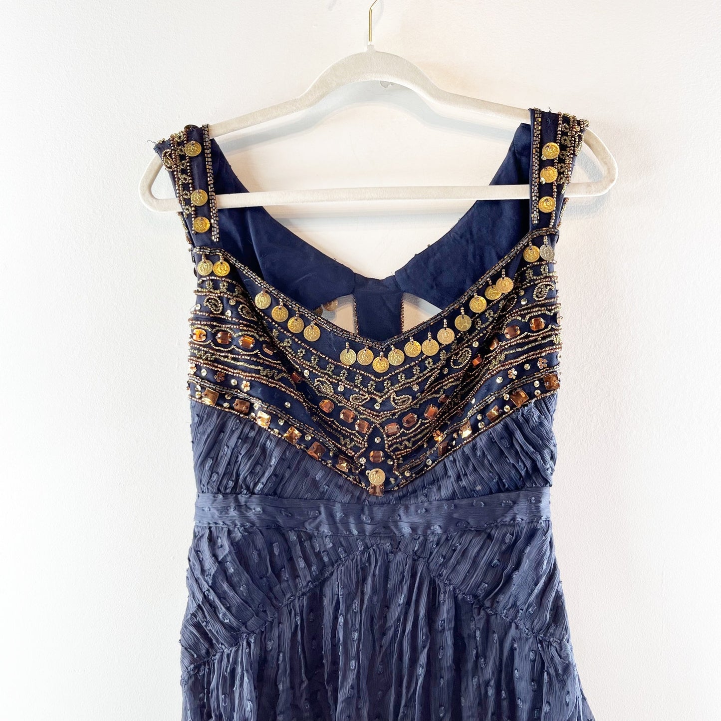 Free People Jeweled Beaded Fit and Flare Mini Dress Navy Blue 4