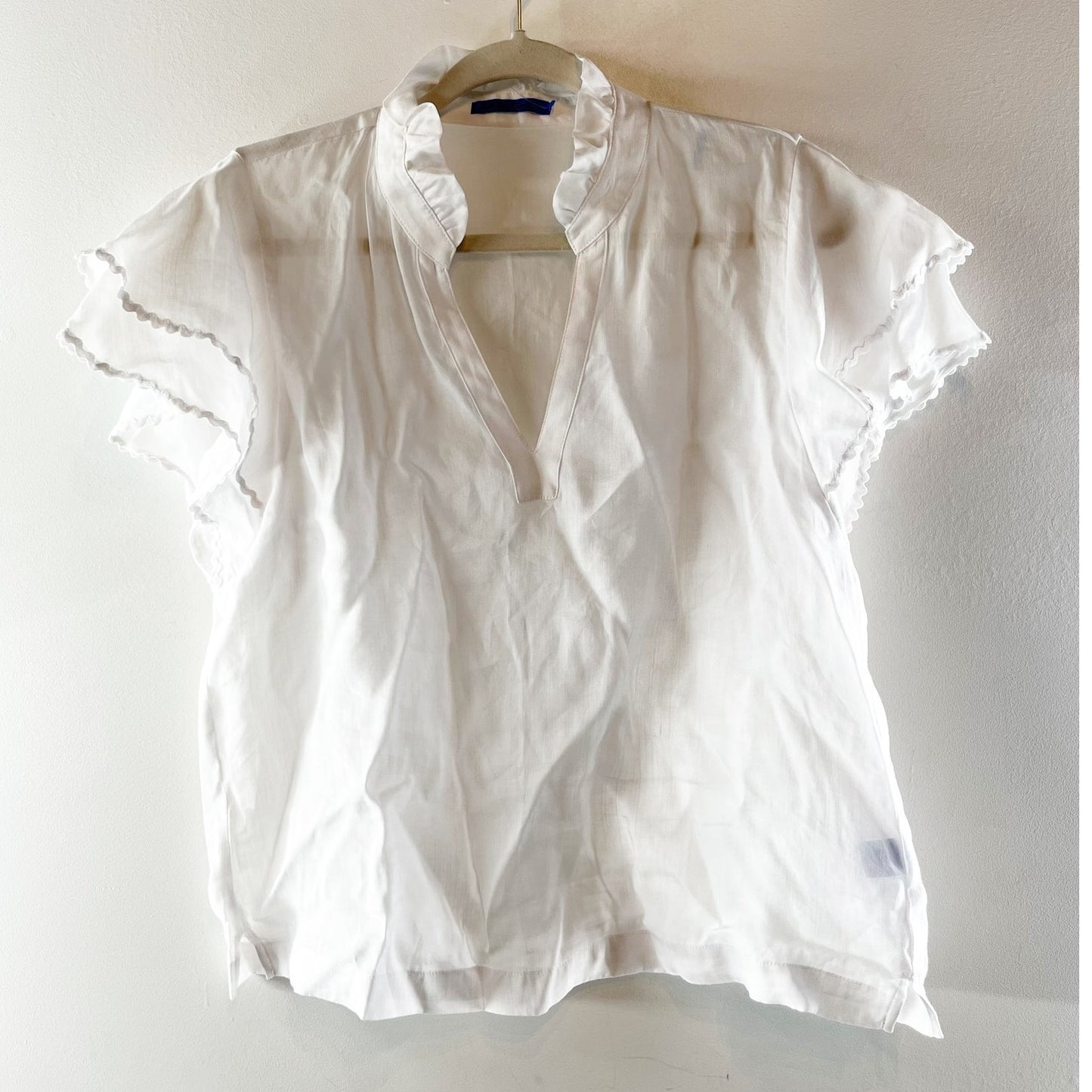 J. McLaughlin Elara Short Ruffle Sleeve Blouse Shirt White Large