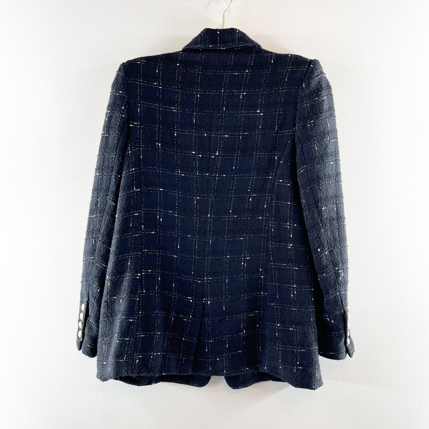 Generation Love Maverick Windowpane Tweed Blazer Jacket Black Small
