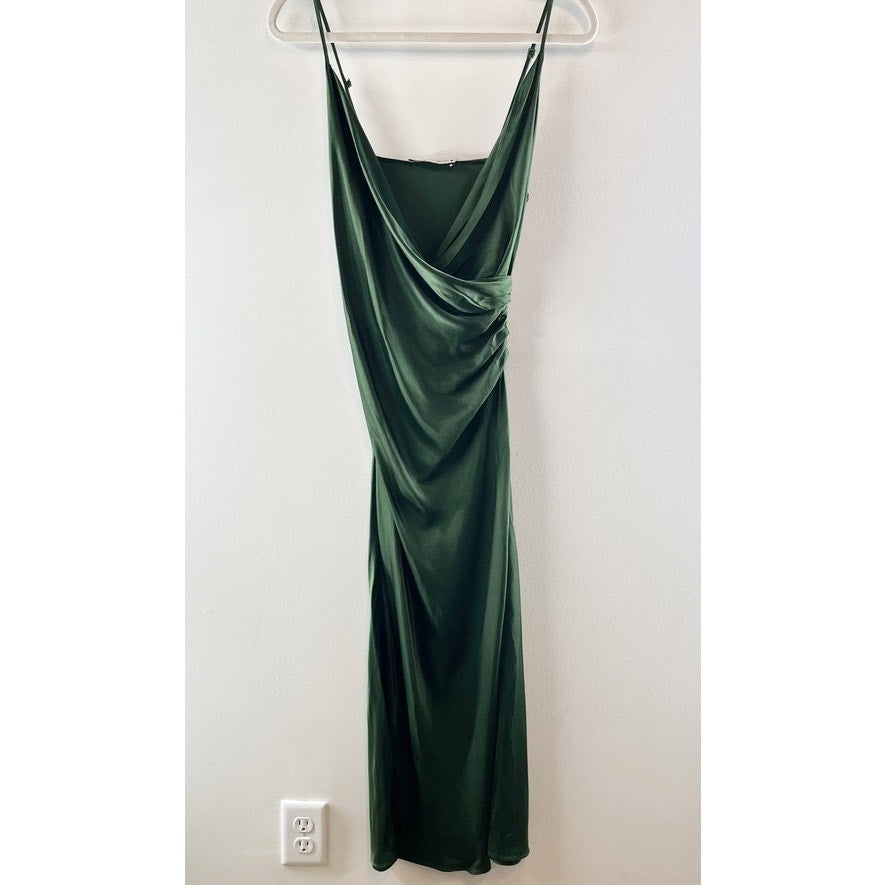 ZARA Satin Wrap Front V Neck Midi Slip Dress with Slit Green Small