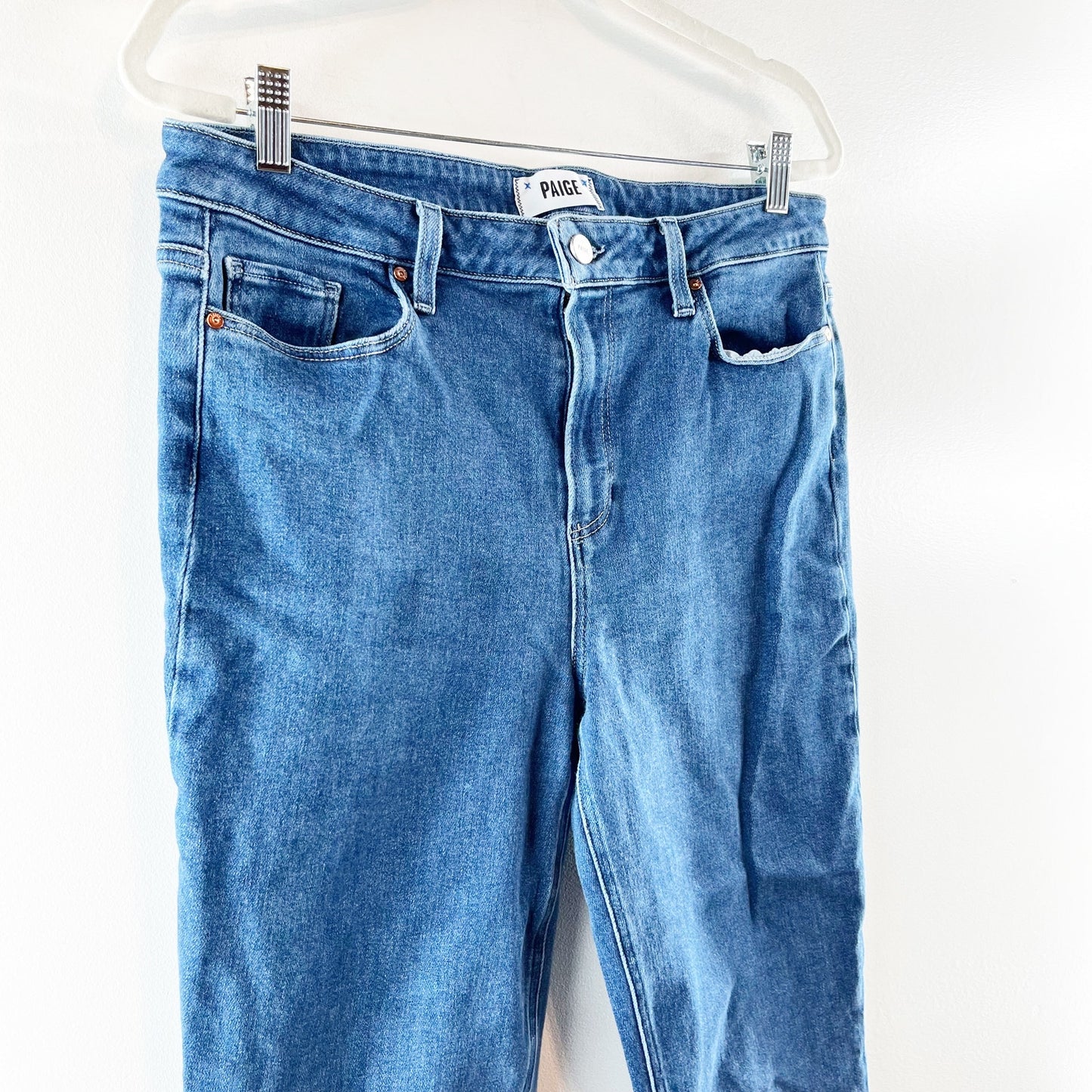 Paige High Rise Cindy Straight Ankle Jeans in California Wash Blue 32 / 14