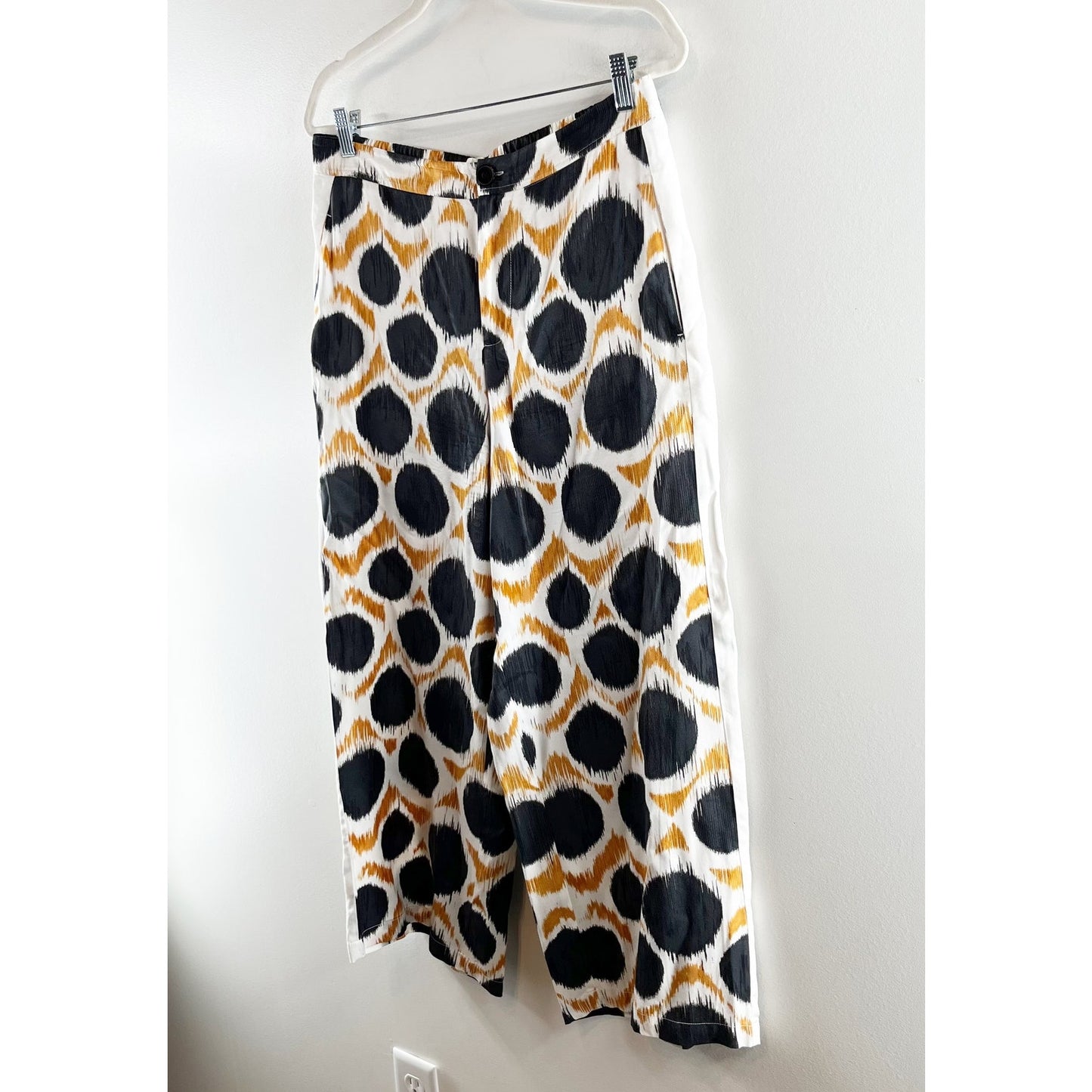 Anthropologie x Maeve Wellesley Ikat Print Wide Leg Trouser Pants Black 12 P