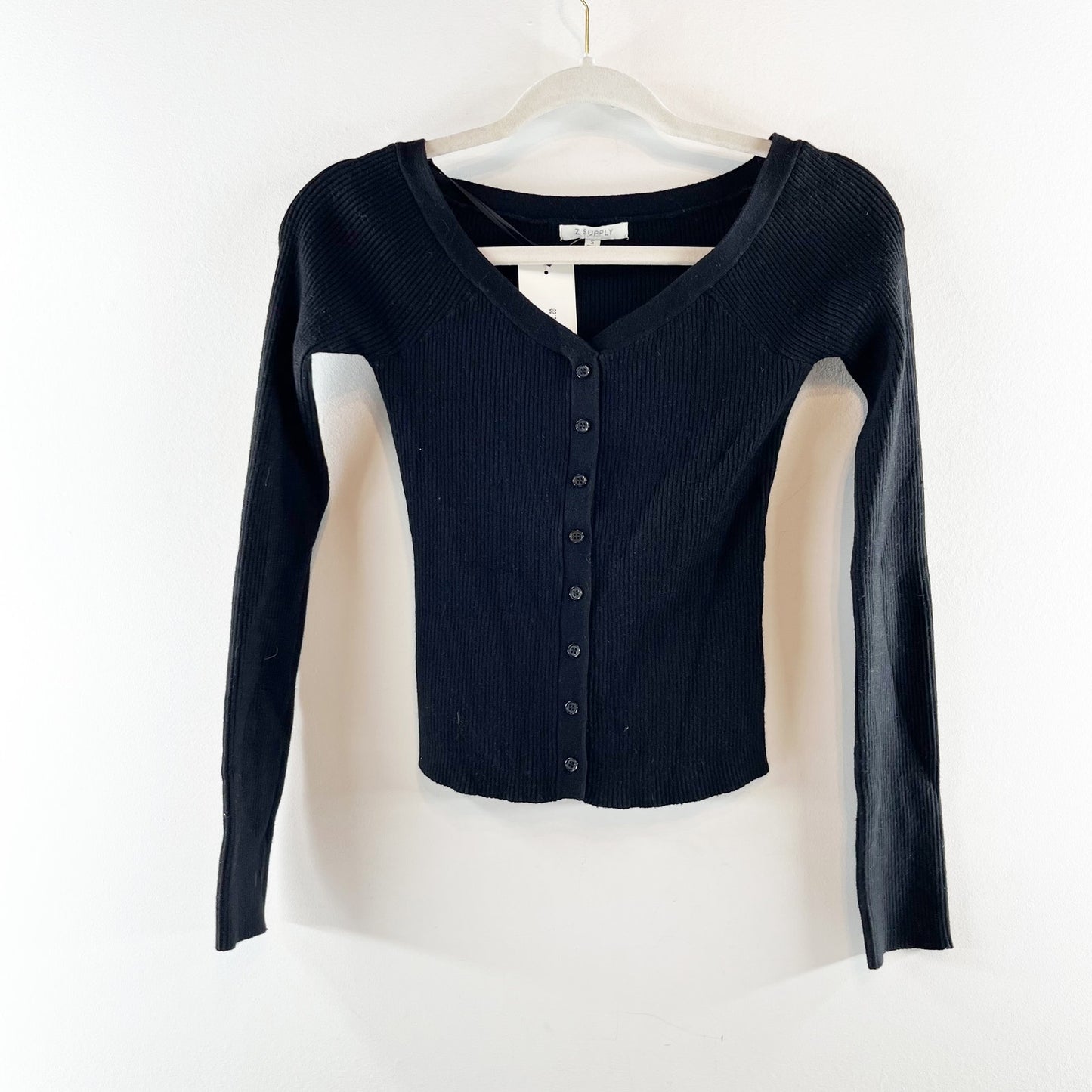 Z Supply Jovy Long Sleeve Off Shoulder Sweater Top Black Small