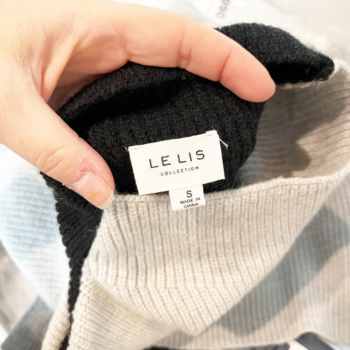Le Lis Colorblock Dropped Shoulder Knit Pullover Mock Neck Sweater Gray Black S
