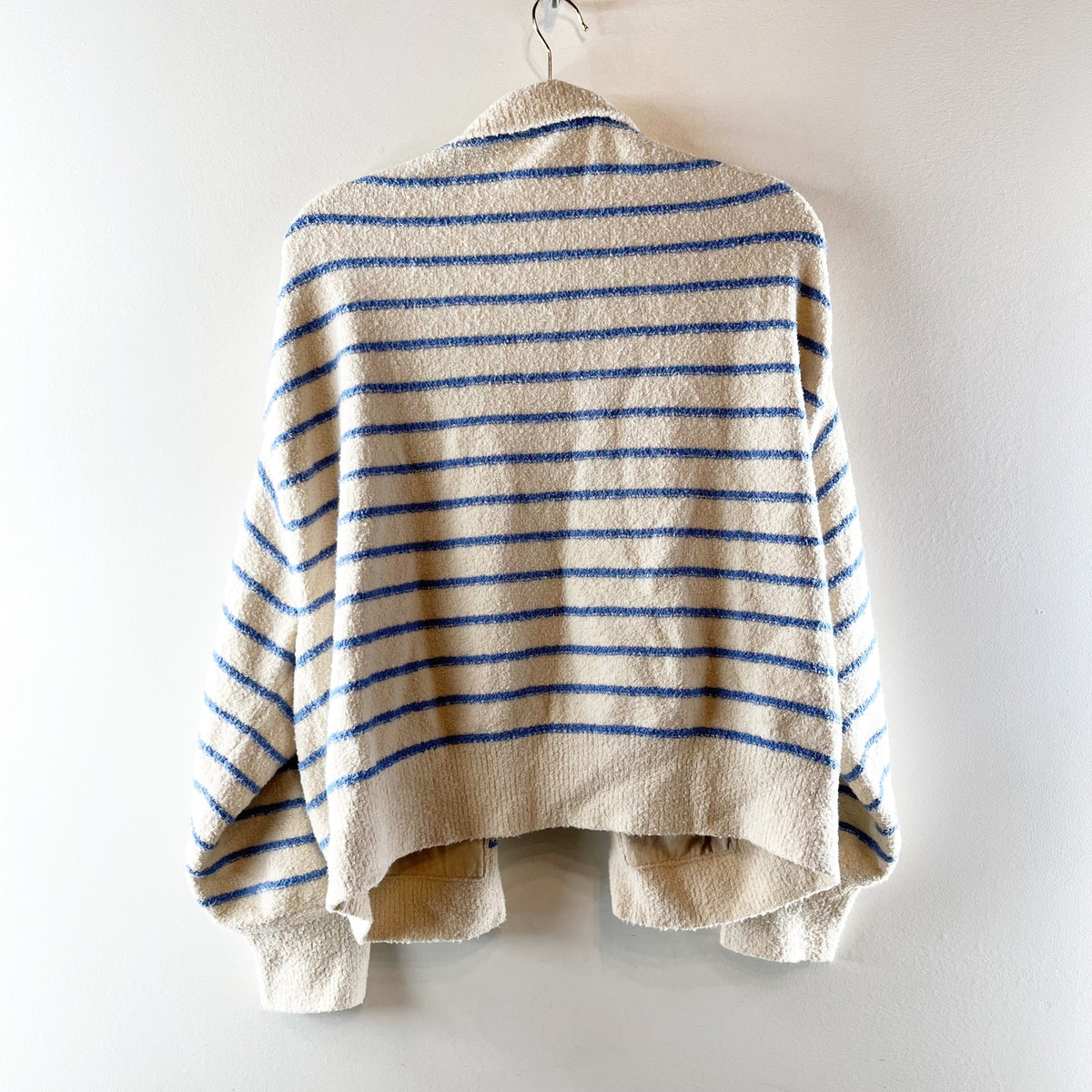 J. Crew Striped Long Sleeve Zip-Up Cotton-Blend Bouclé Sweater Cream Blue 2X