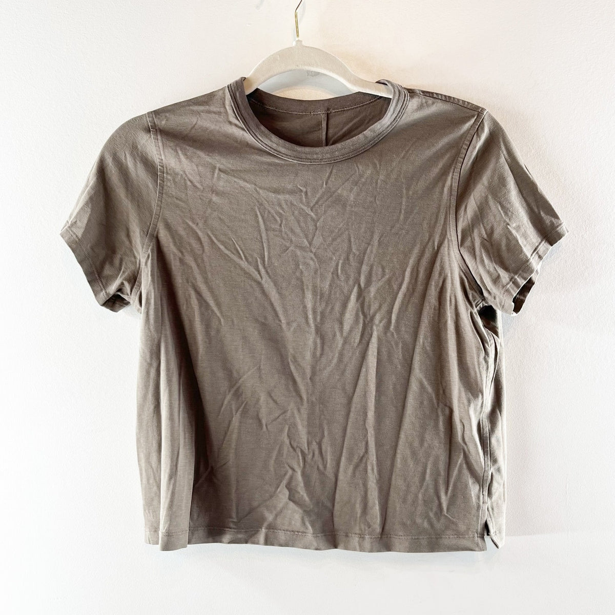 Lululemon All Yours Organic Cotton Cropped Short Sleeve Tee Shirt Top Gray Sage