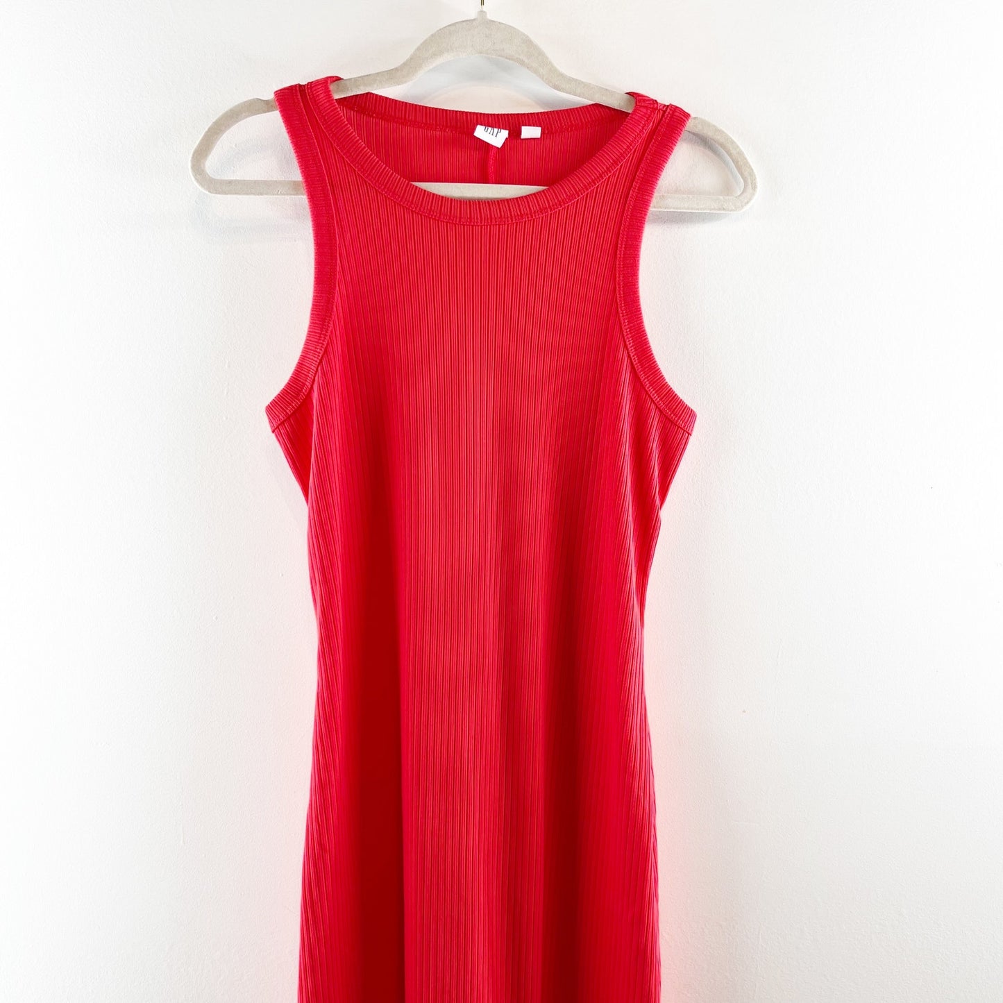 Gap Sleeveless Crewneck Straight Cut Fitted Ribbed Tank Midi Dress Red XS