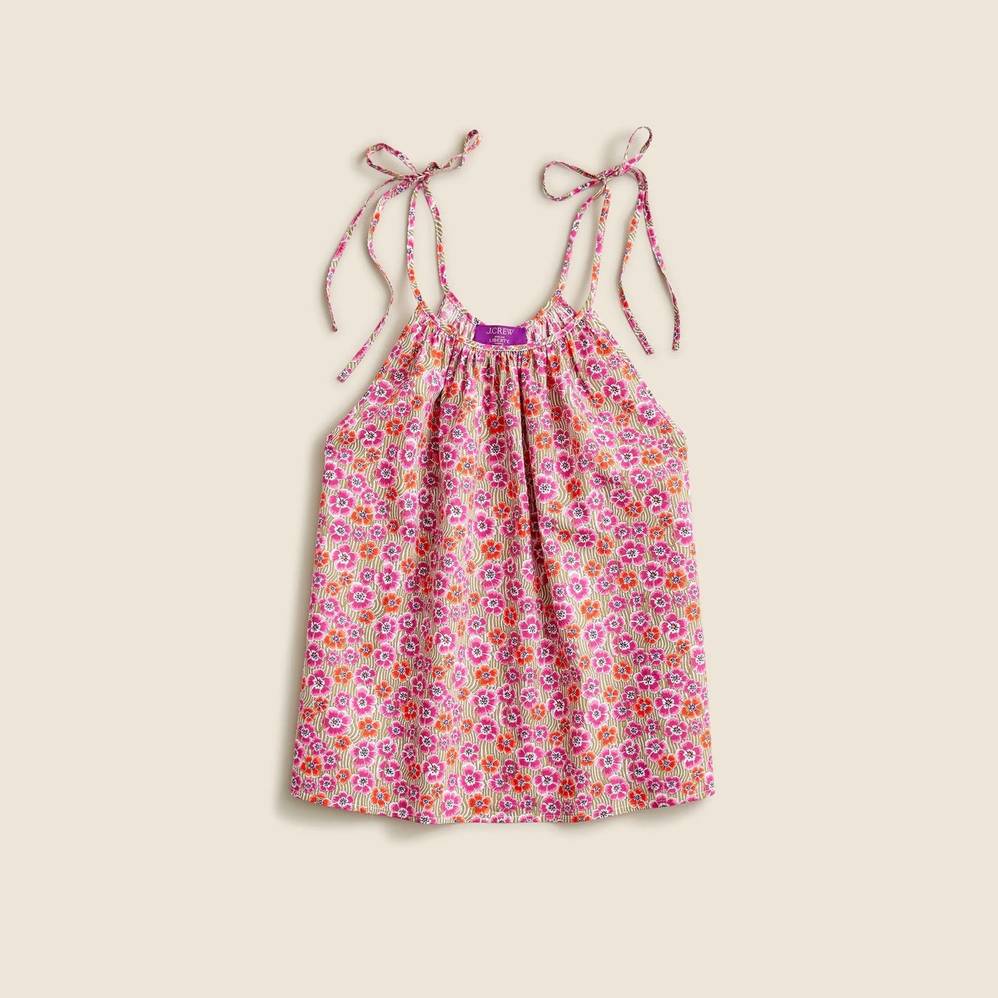J. Crew Tie Strap Liberty Cotton Floral Tank Top Pink XS