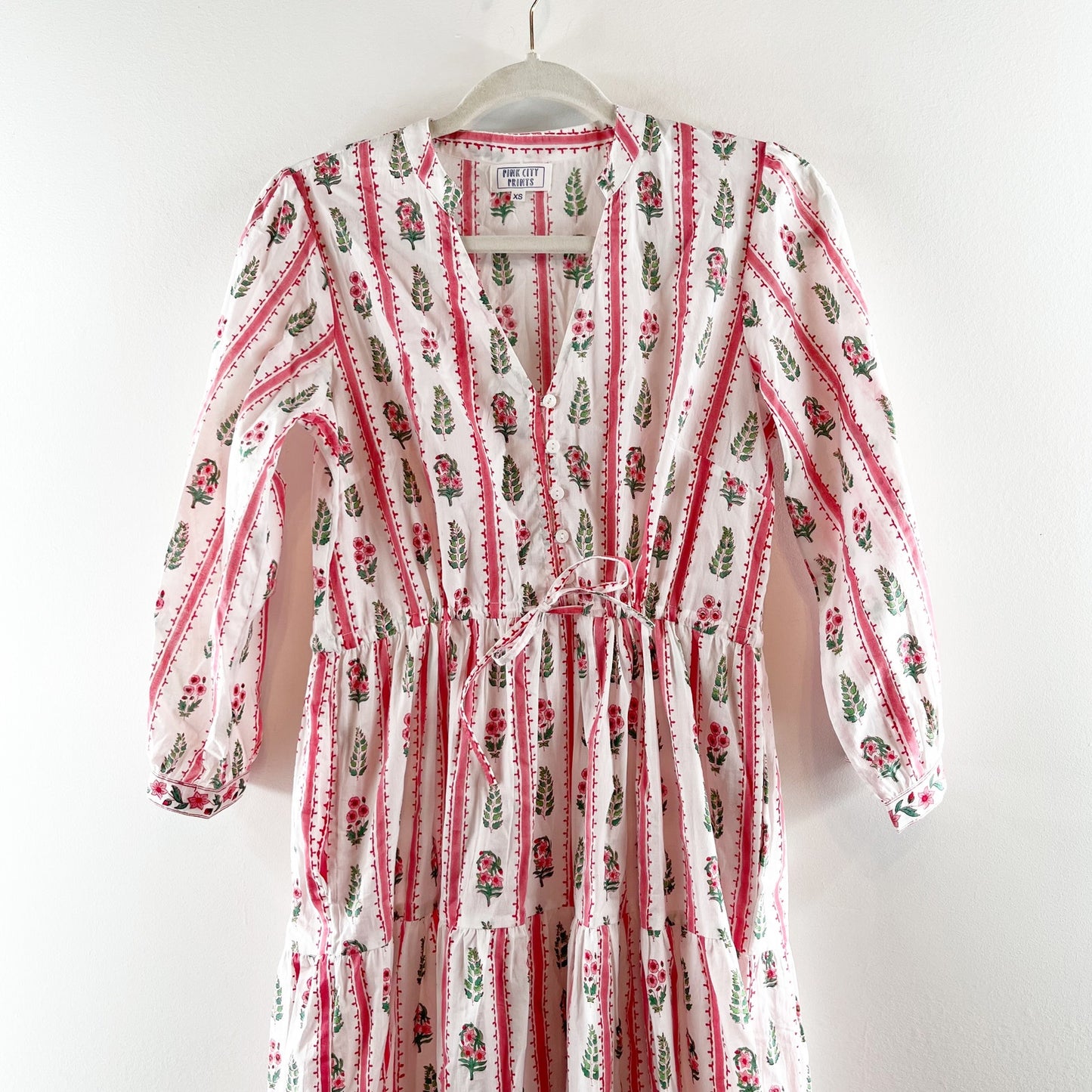 Park City Prints Maria Stripe Cotton Maxi Dress Pink XS