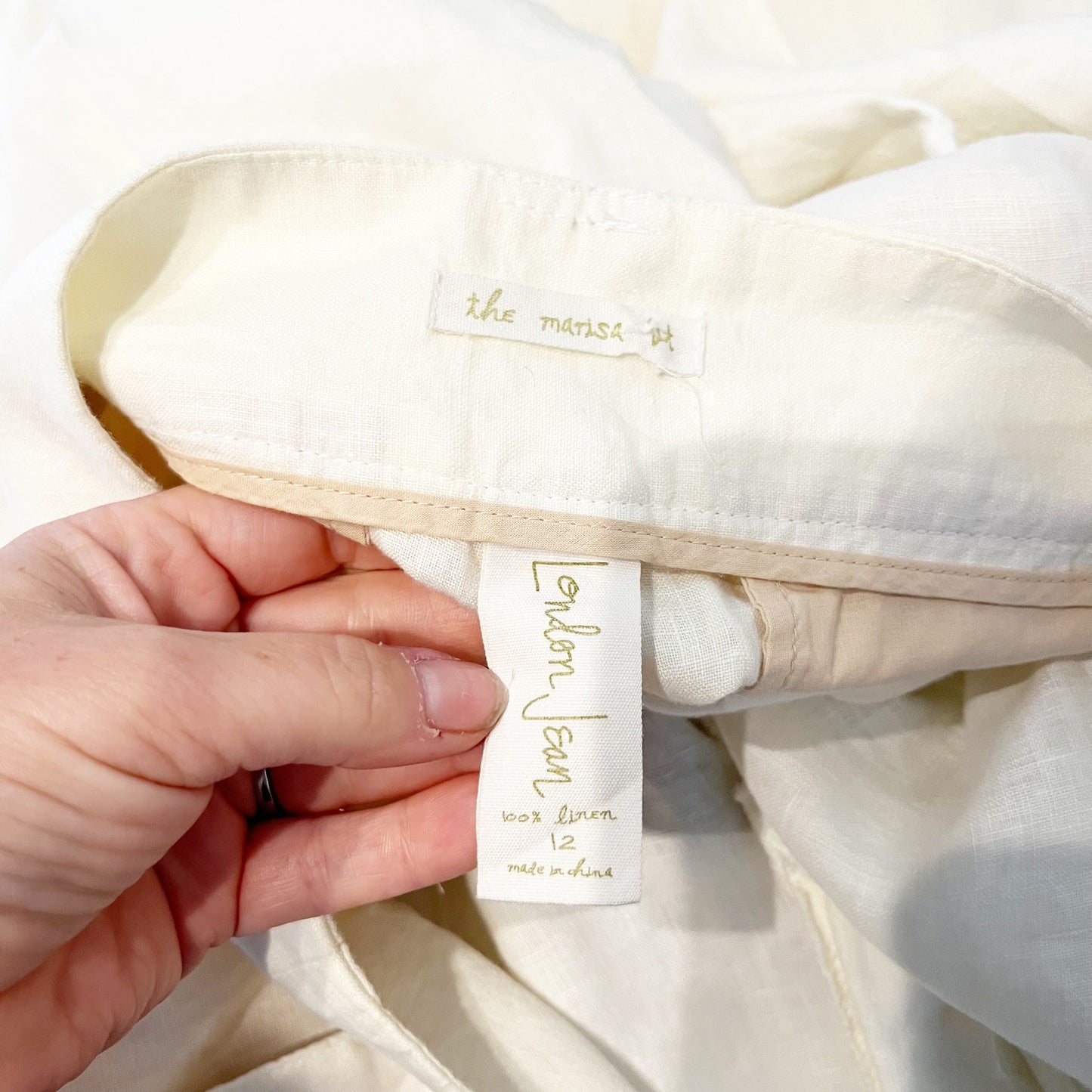 London Jean The Marisa 100% Linen Mid Rise Wide Leg Trouser Pants Cream Ivory 12
