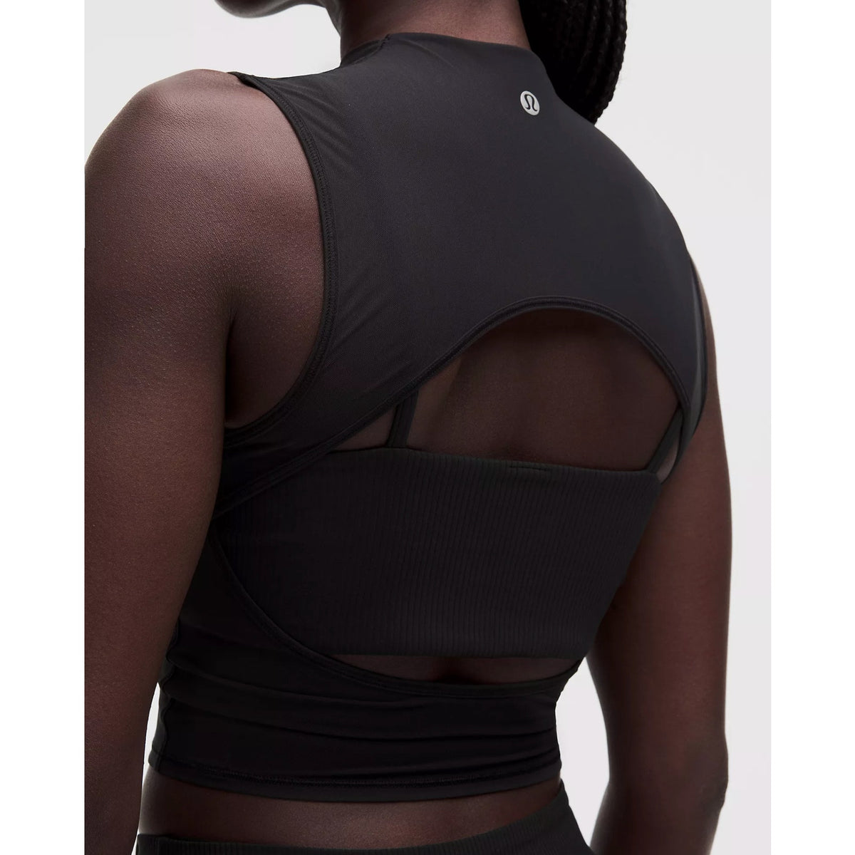 Lululemon Nulu and Mesh Overlay Cropped Studio Tank Top Black Small