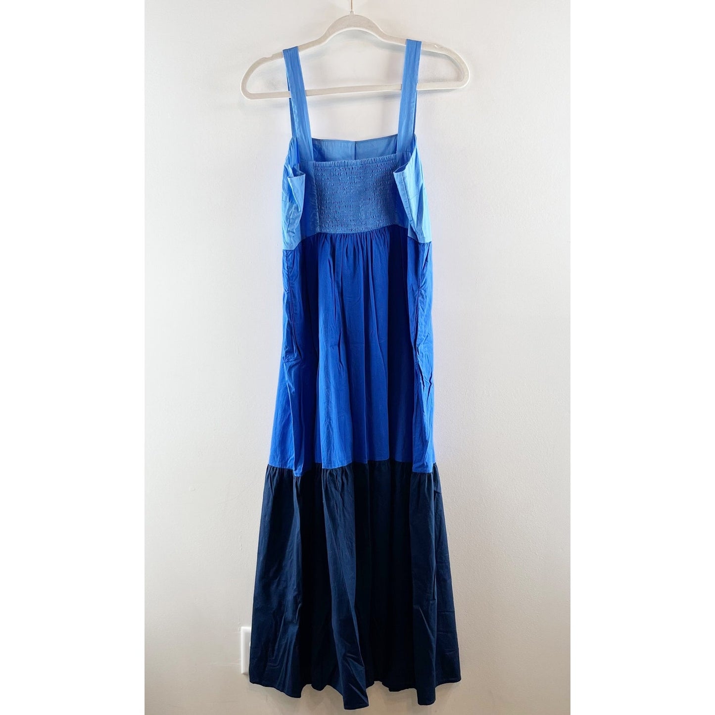 LOFT Colorblock Tiered Cotton Maxi Dress Blue Small