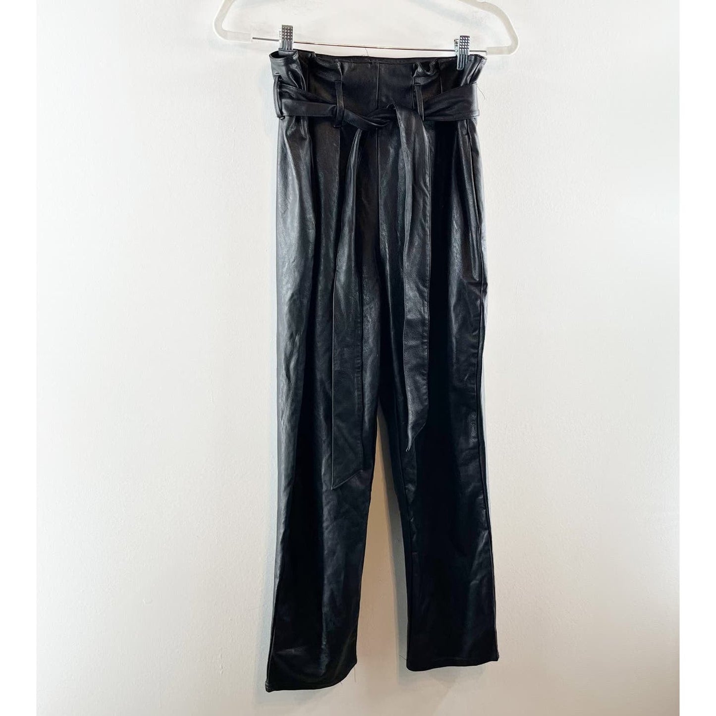 Commando Belted Paperbag Waist Cropped Faux Leather Pants Black Medium