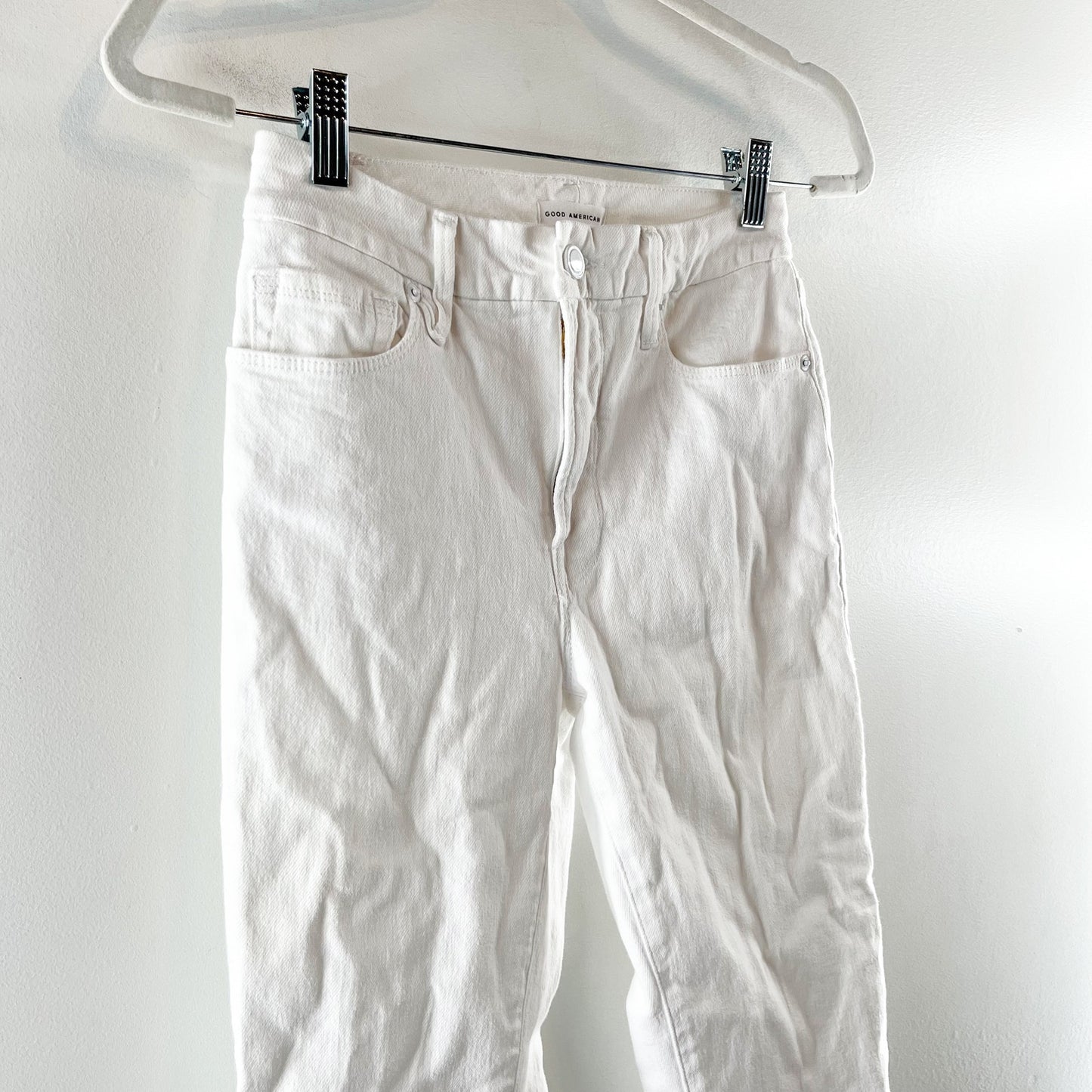 Good American Good Straight High Rise Raw Hem Jeans White 0 / 25