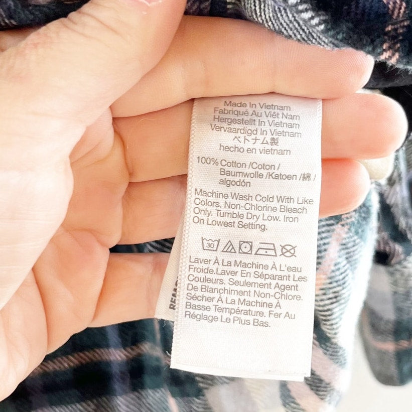 Madewell Flannel Plaid Sunday Button Up Shirt in Cronston Green XS