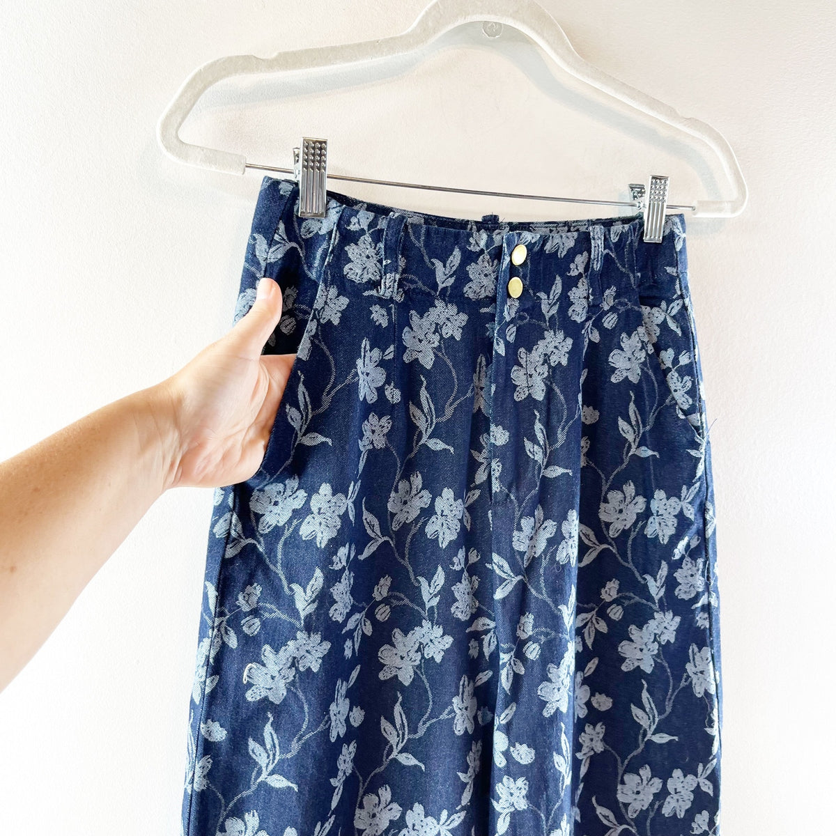 The Korner High Rise Floral Print Wide Leg Jeans Blue 2