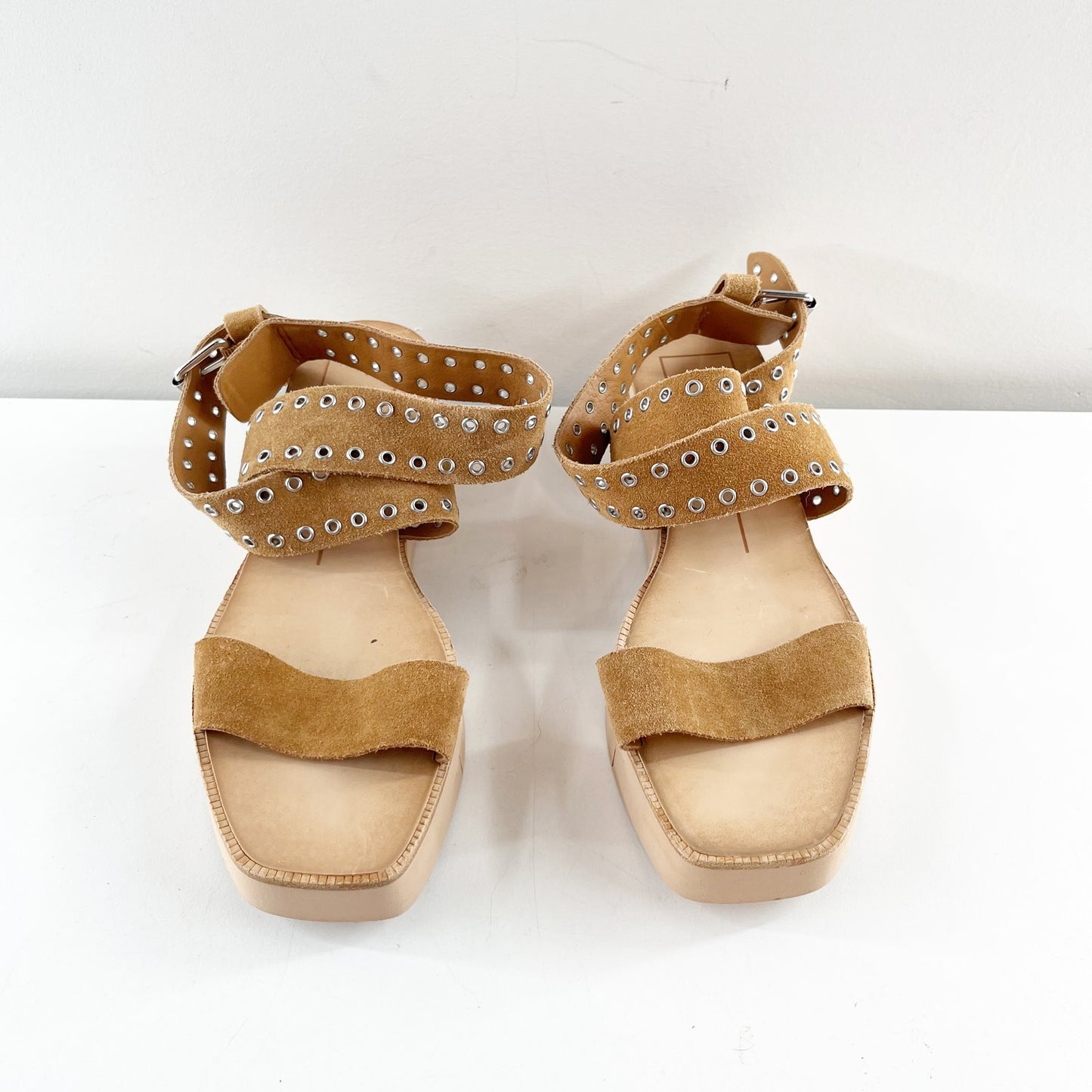 Dolce Vita Panko Stud Suede Sandals Shoes Caramel Brown 7