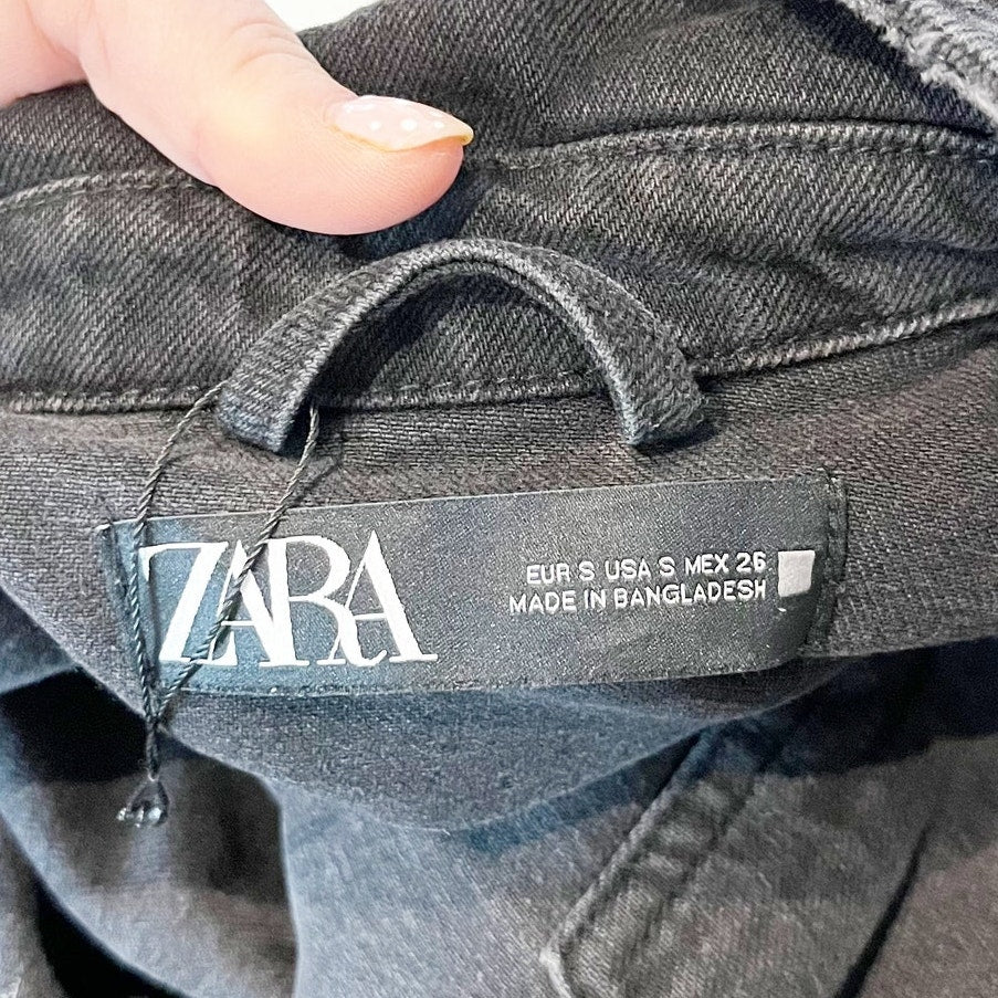 ZARA Oversized Denim Trucker Boyfriend Jacket Black Small