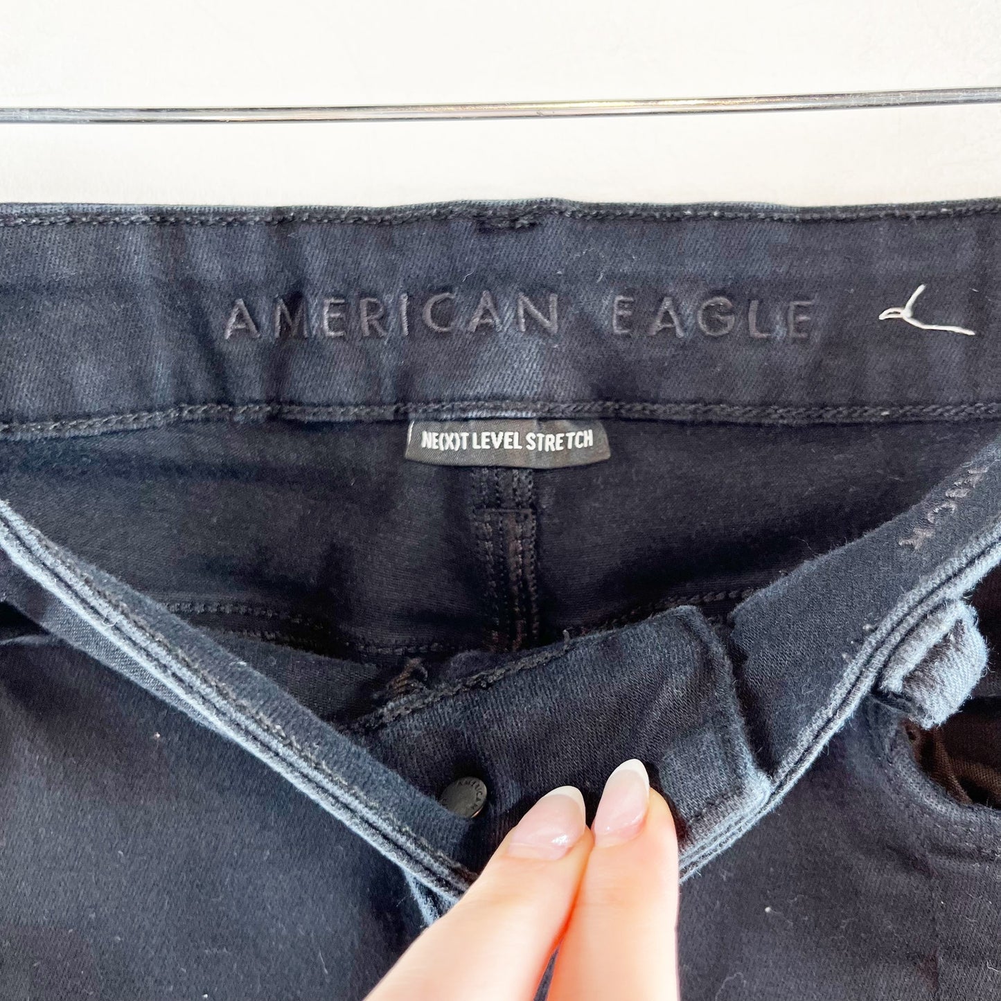 American Eagle High Rise Skinny Kick Split Hem Flare Jeans Dark Blue 12 X-Long