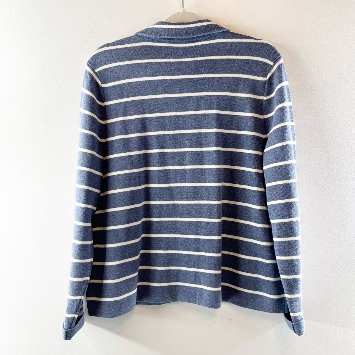 Talbots Stripe Long Sleeve Notch Lapel Modern Sweater Blazer Blue White XLP