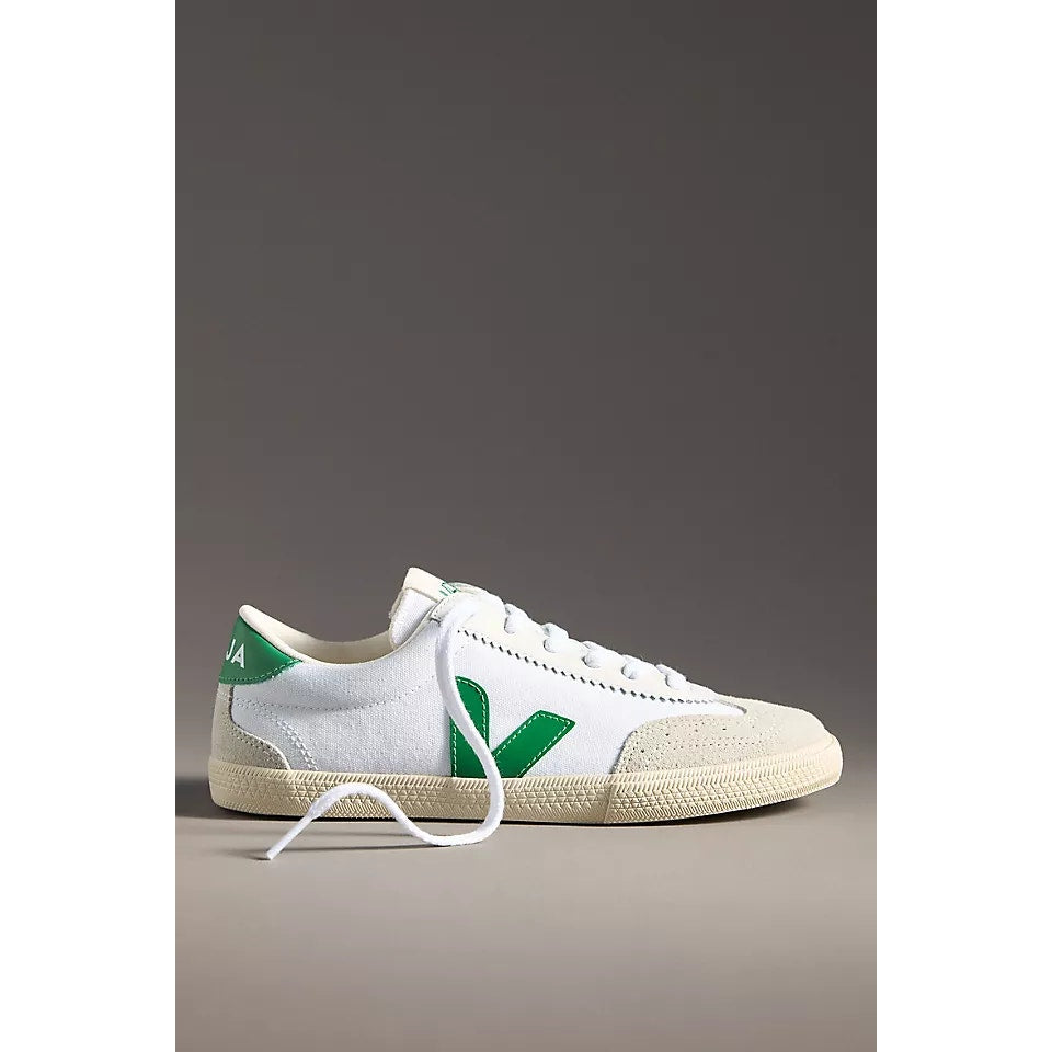 Veja Volley Suede Leather Low Top Canvas Sneakers White Emeraude Green 9