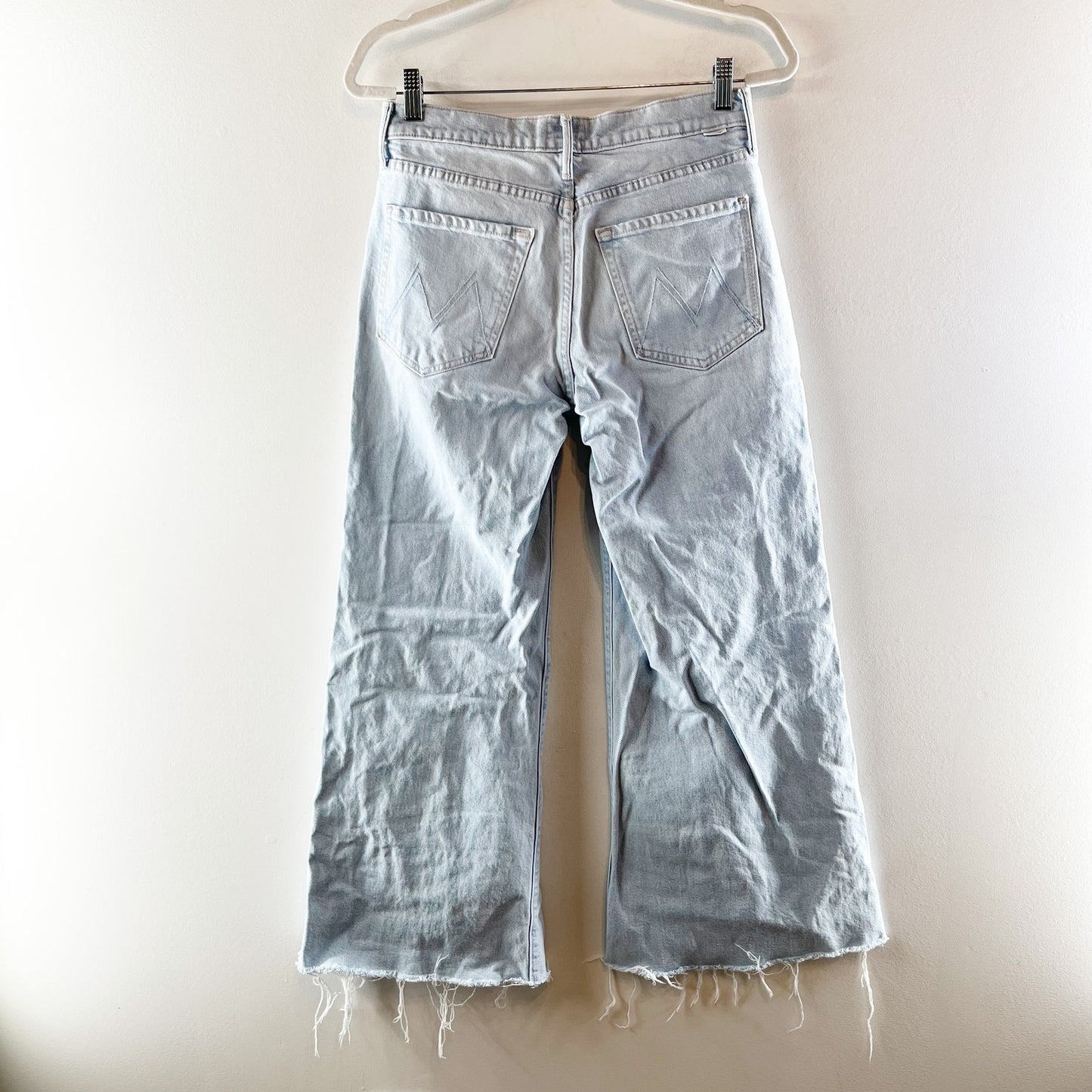 Mother The Twister Ankle Fray Wide Leg High Rise Jeans in Cowabunga Wash Blue 27