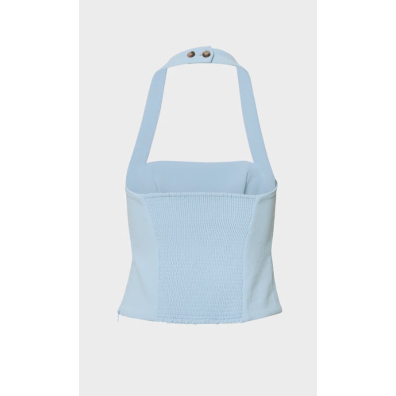 Aritzia Crepette Whisper Sleeveless Smocked Halter Bustier Top Ripple Blue Small