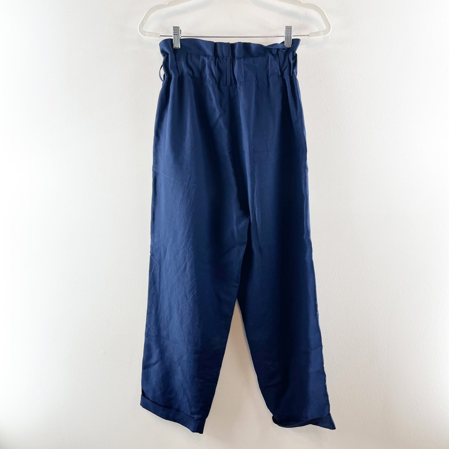 Sancia Lida Linen Paperbag High Rise Tapered Pants Navy Blue Small
