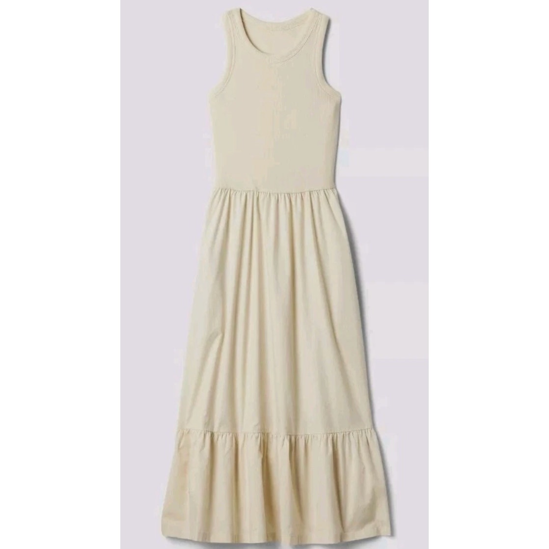 GAP Sleeveless Ribbed Poplin Fit and Flare Tank Midi Dress Cream Tan Small