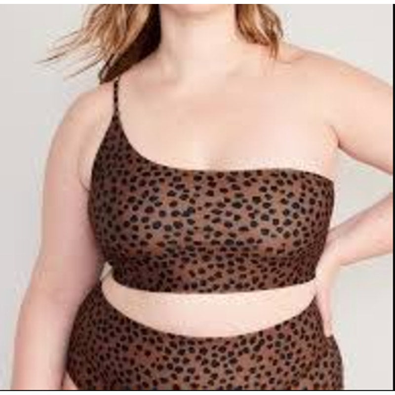 Old Navy Leopard Printed Convertible Two Piece Bikini Set Brown Large