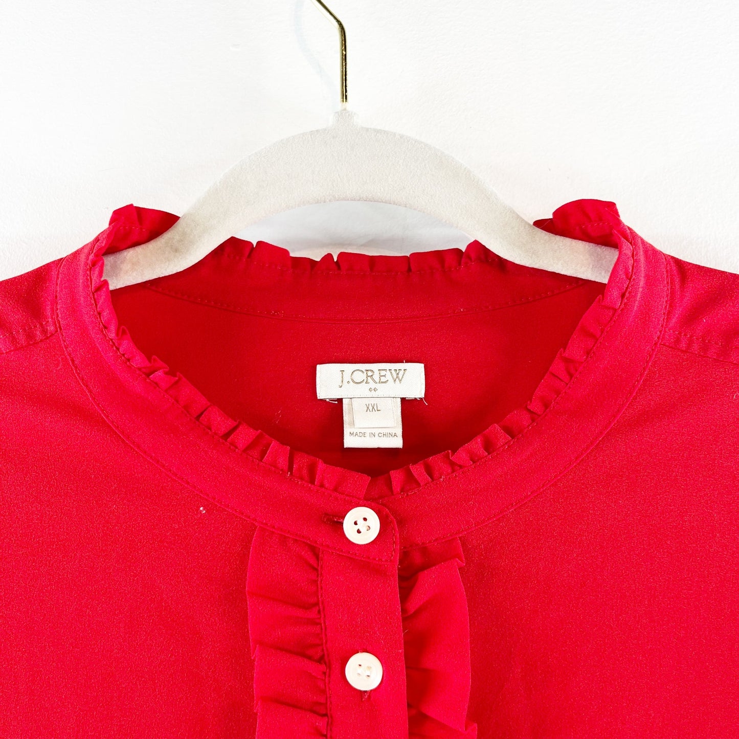 J. Crew Ruffle Front Long Sleeve Button Up Shirt Blouse Red XXL