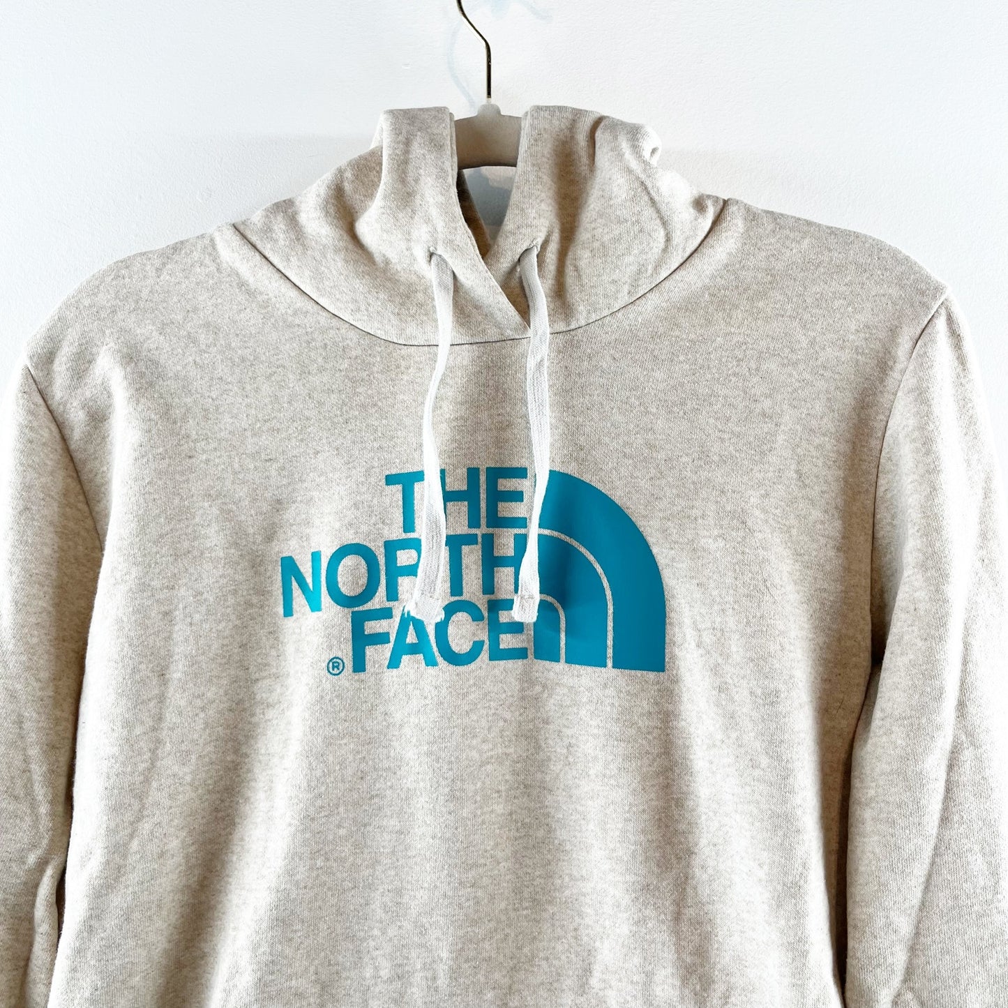 The North Face Pullover Logo Hoodie Sweatshirt Heathered Beige Gray Large