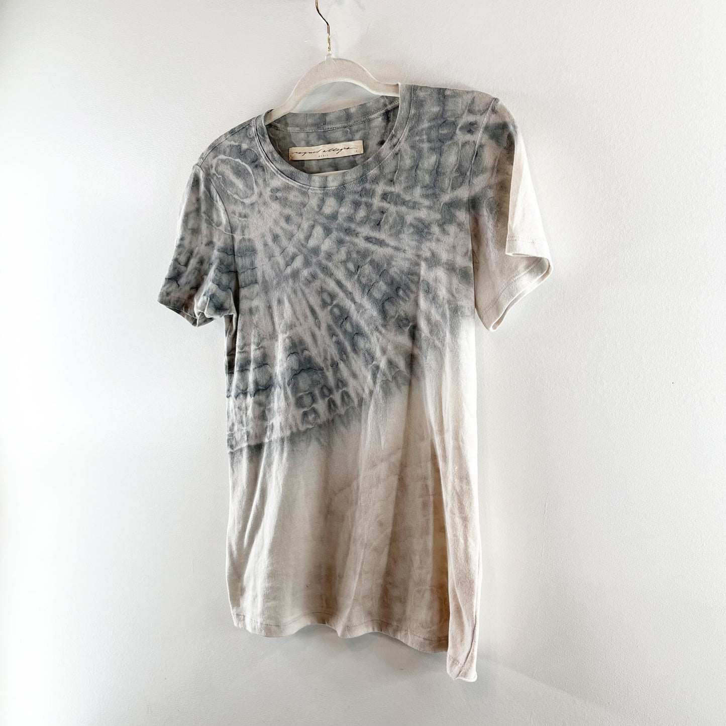 Raquel Allegra Short Sleeve Crewneck Tie Dye Tee Shirt Green Cream Small