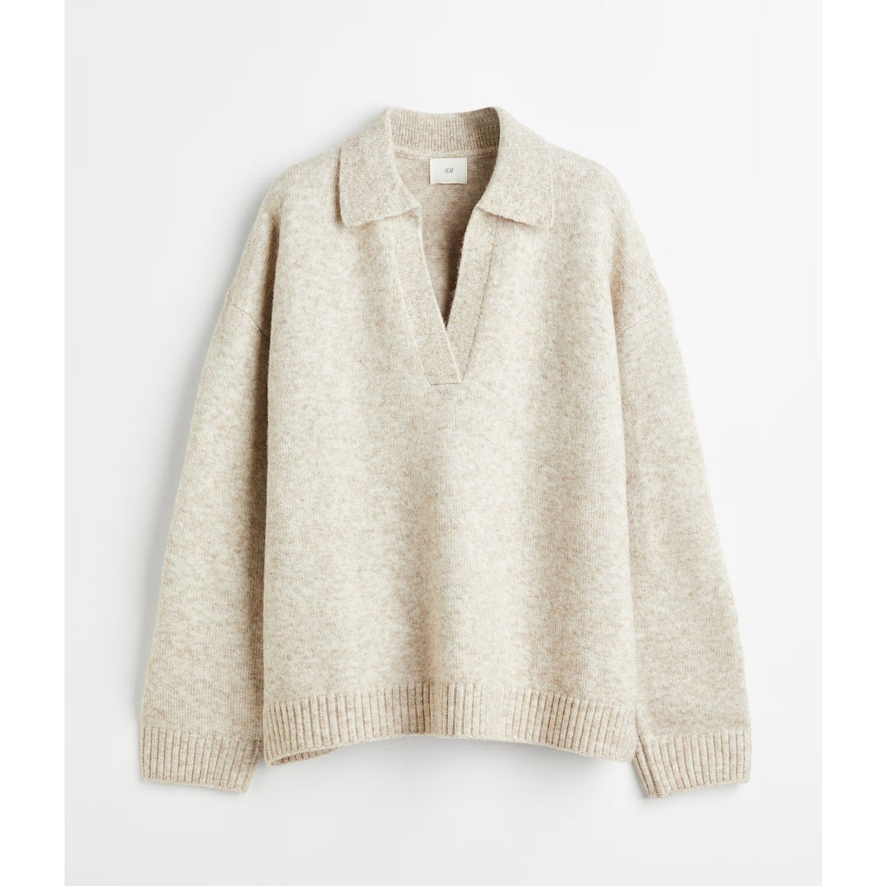 H&M Fine Knit Long Sleeve Polo Collared Pullover Sweater Tan Beige XS