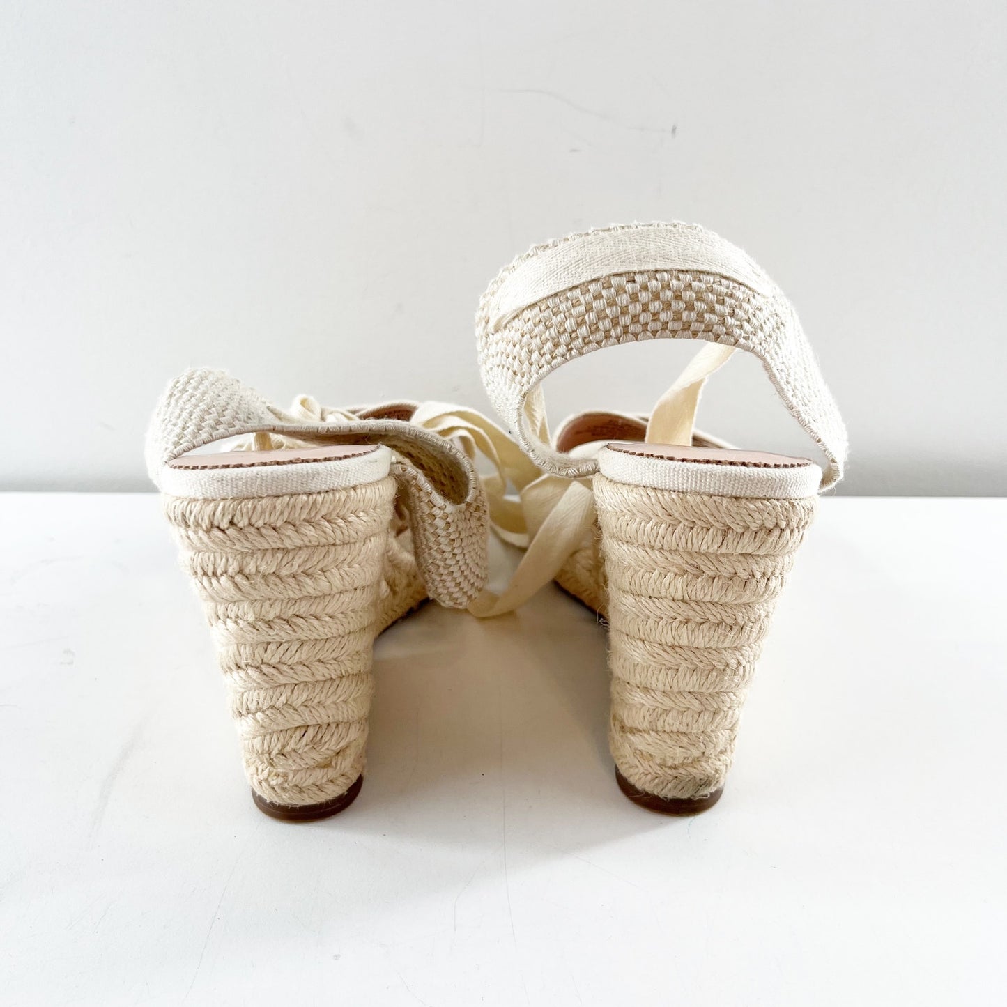 J. Crew Canvas Leather Lace-Up Espadrille Wedge Heel Sandals Cream 9